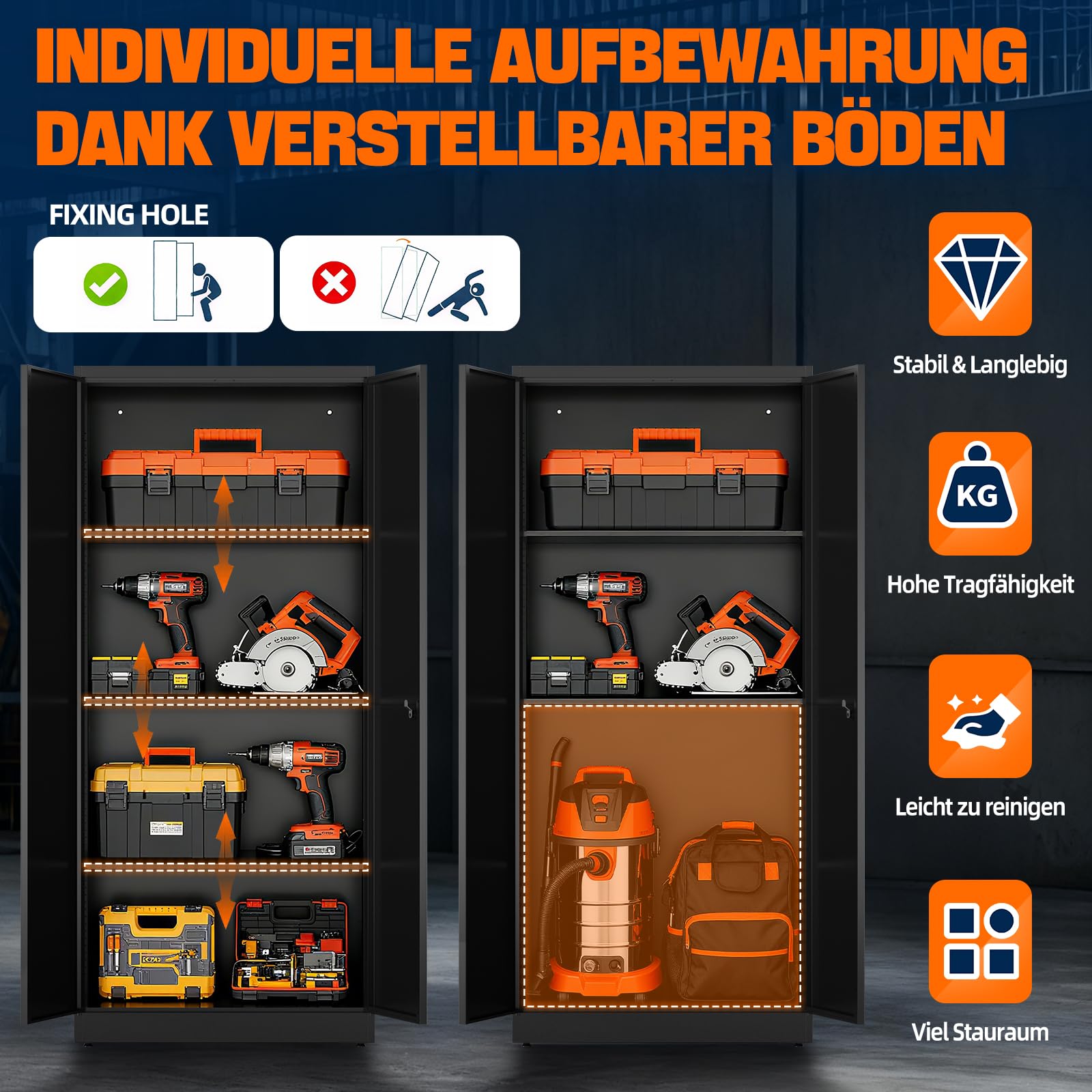 Aufbewahrungsschrank mit 2 Türen, Stahlspind, Abschließbarer Metallschrank mit Zahlenschloss, Verstellbare Regale, 180x80x40 cm, Mehrzweckschrank für Büro Garage & Haushalt, Schwarz
