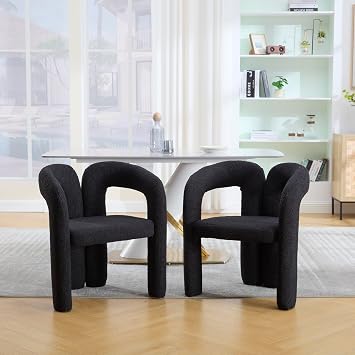 Upholstered Armchair, Modern Dining Chairs Set of 2 with M-Shape Backrest, Velvet Fabric Armchairs for Living Room, Dining Room, Kitchen,Black