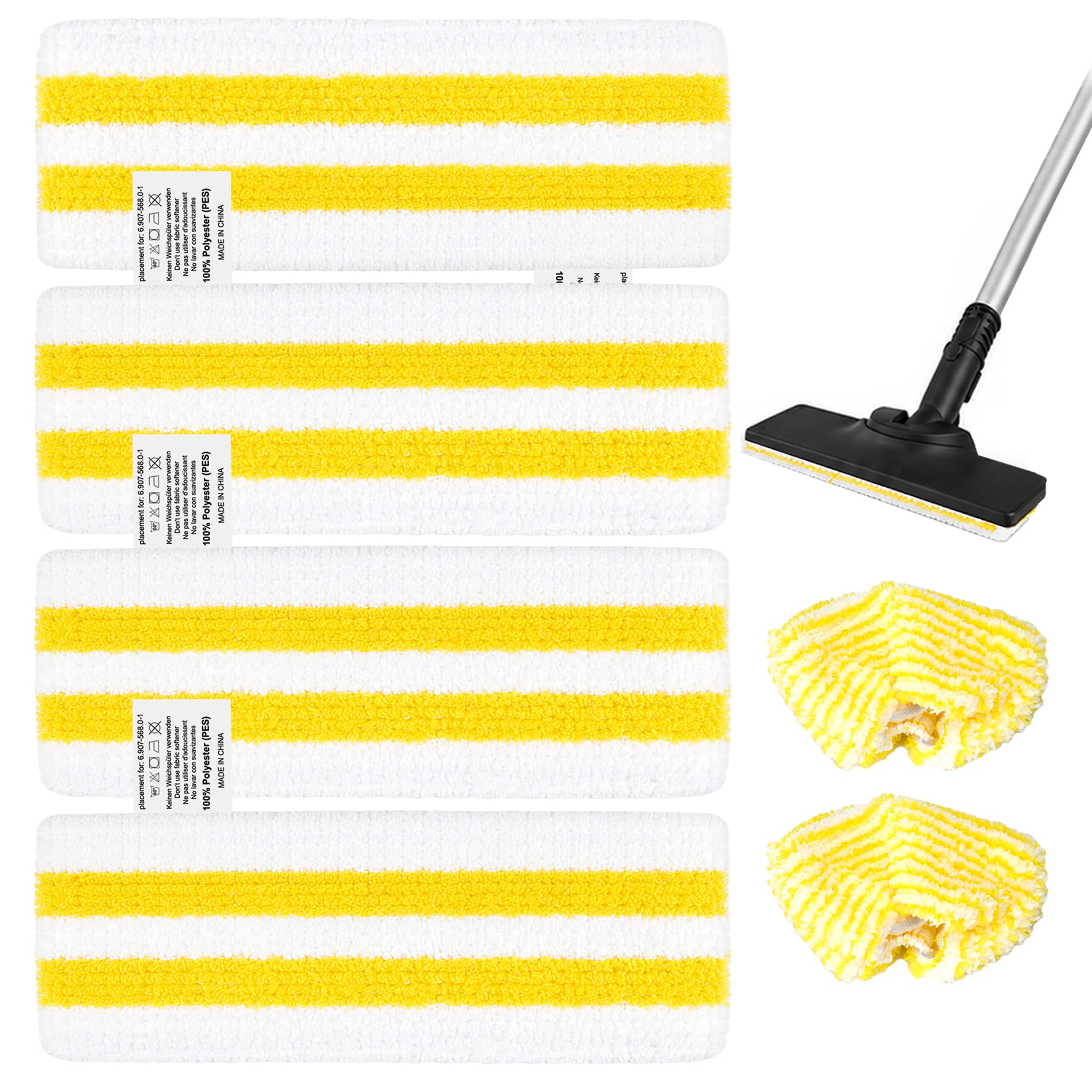 Huamai Trade Washable & Reusable 6-Piece Steam Cleaner Pads, Compatible with Karcher EasyFix SC2, SC3, SC4, SC5. The set includes 4 Floor Pads and 2 Nozzle Pads