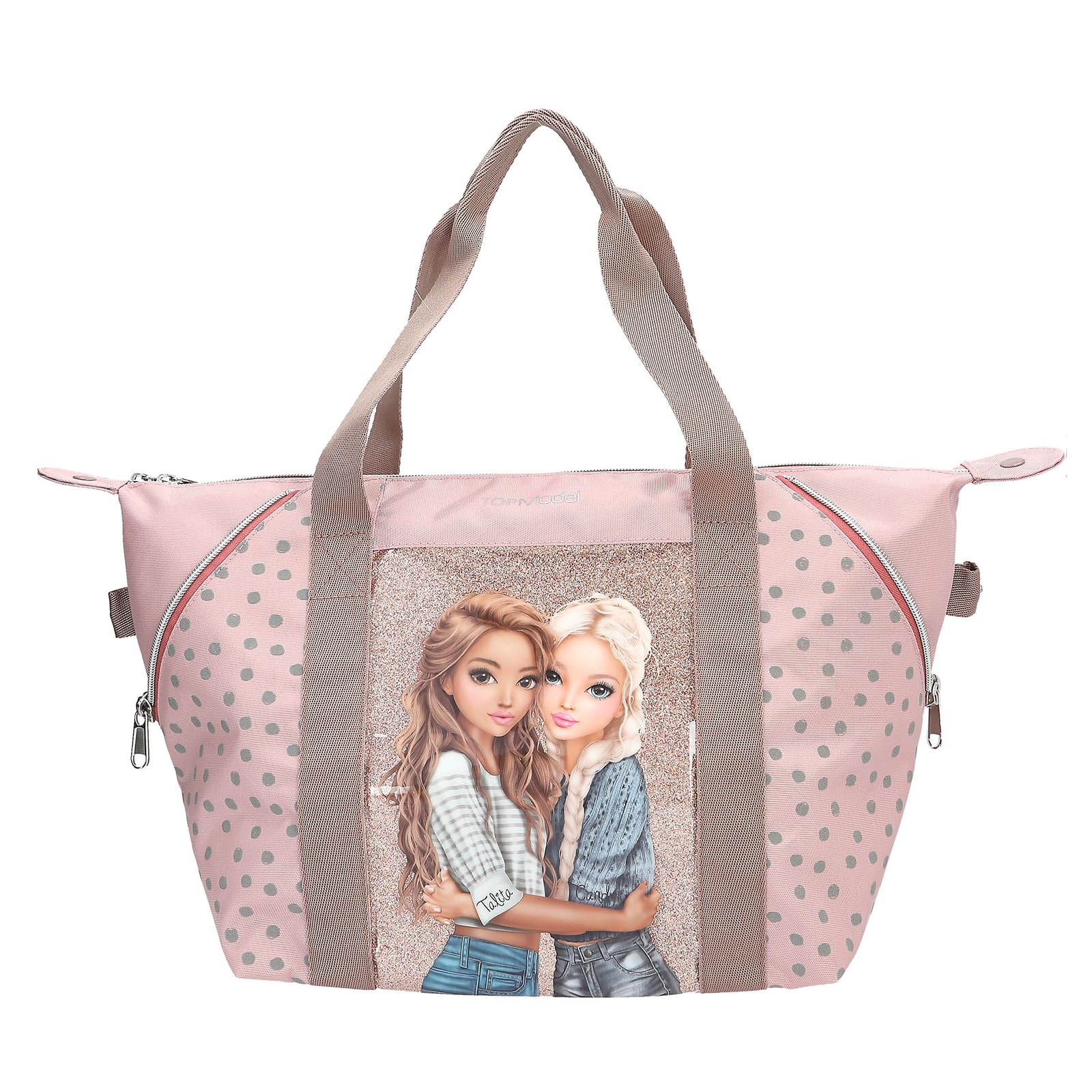 Depesche 14014 TOPModel Dots - Sporttasche in Rosa, mit Model Motiv und Punkte Muster, Tasche mit Henkel und Innenfach