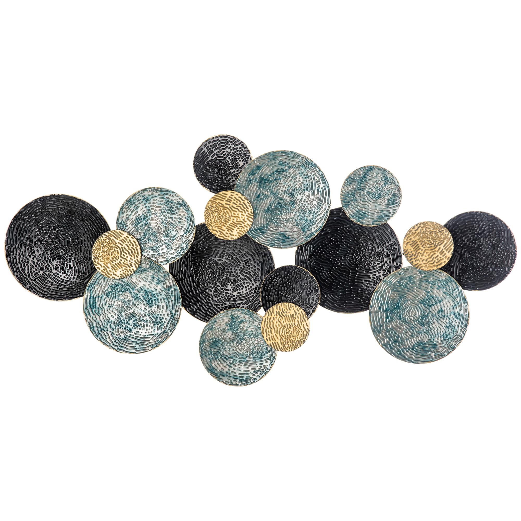HOMCOM 3D Metal Wall Art Modern Circle Hanging Home Decor Blue Black Gold | Wall Sculptures, Living Room, Bedroom, Dining Room