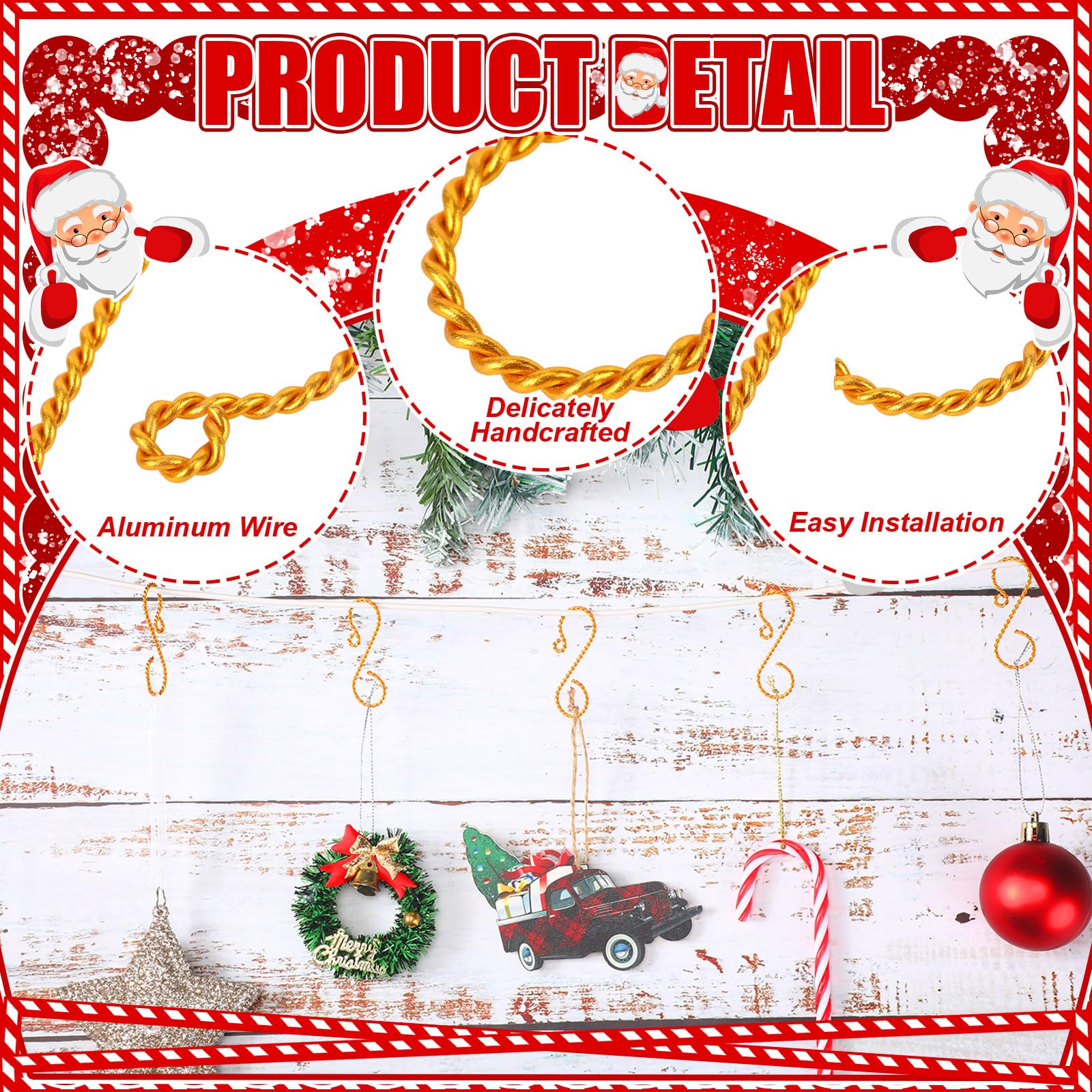 Decorative Christmas Ornament Hooks 24 Gold S-Hook Ornament Hangers - 2\, image size:1600x1600