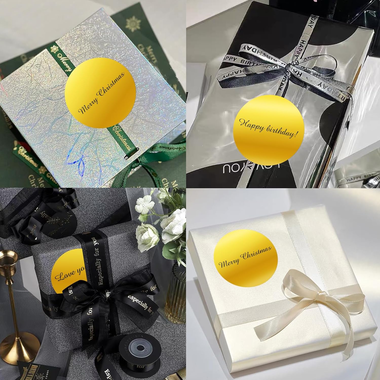 3" Holographic Direct Thermal Label Stickers, Round Printable Rainbow Glitter Thermal Printer Sticker Labels for Gift Wrapping, Self-Adhesive DIY Custom Logo Design- Holographic Gold - Image 5