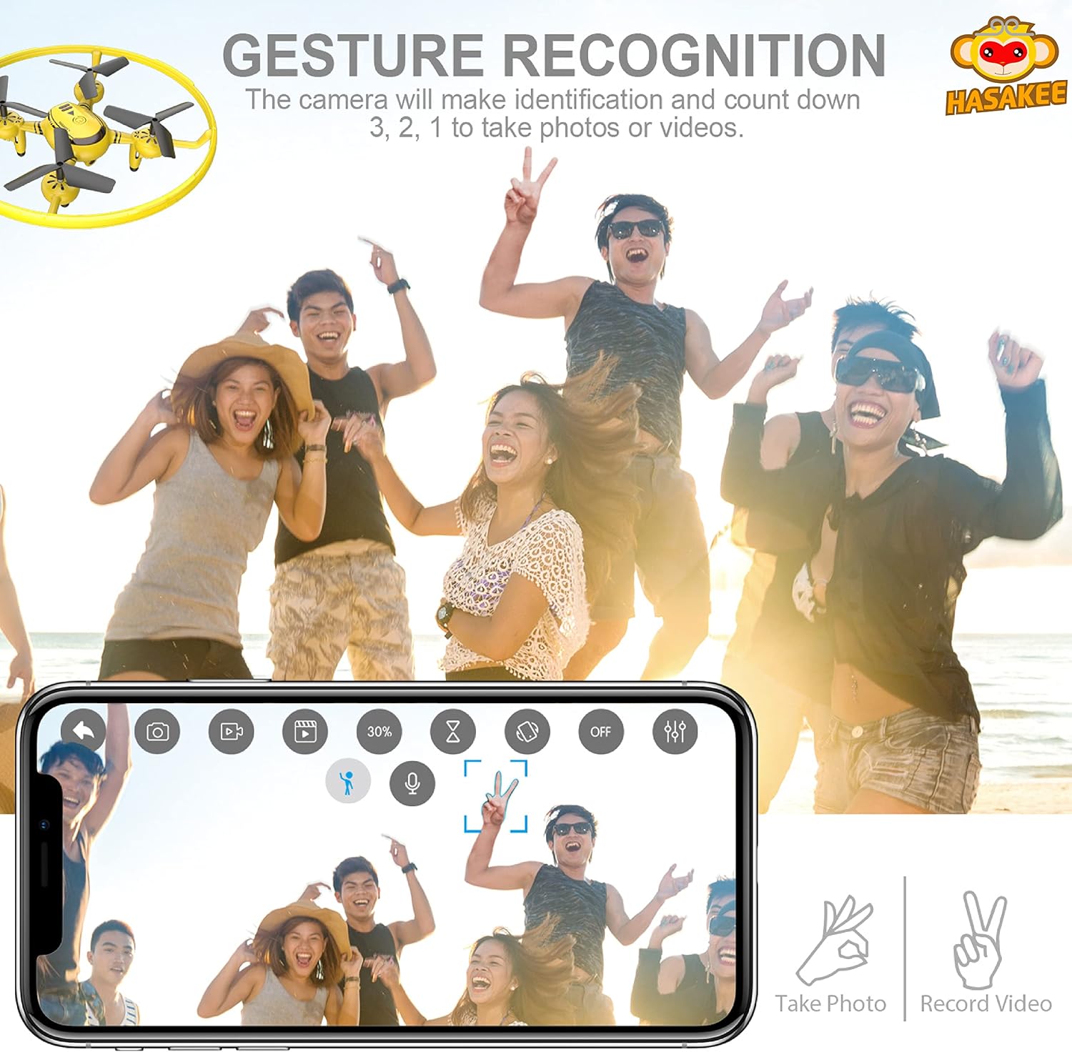 HASAKEE Q8 FPV Drone with 1080P Camera for Kids Adults,RC Drones for Kids,Quadcopter with Yellow Light,Altitude Hold,Gravity Sensor and Remote Control,Kids Gifts Toys for Boys and Girls