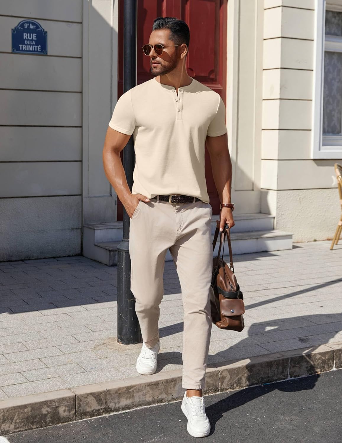 COOFANDY Mens Cotton Henley T-Shirts Short Sleeve Button Casual Basic Tees Work Shirts with Split Side - Image 4