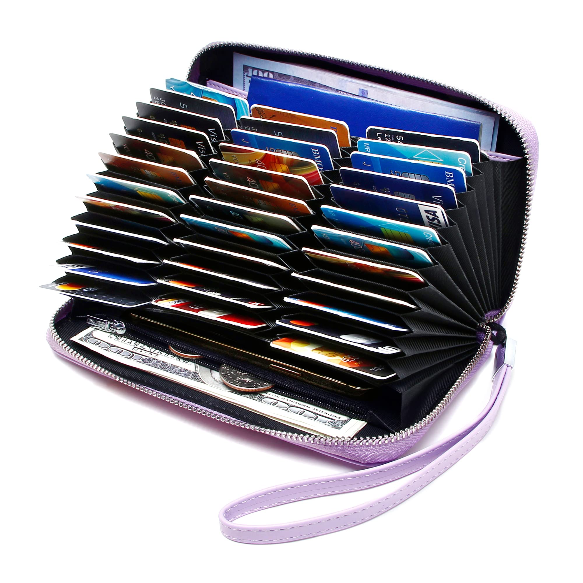FEITH&FELLY Large Capacity Credit Card Wallets for Women Long Leather RFID Blocking Accordion Wallet Zip Organizer 36 Slots