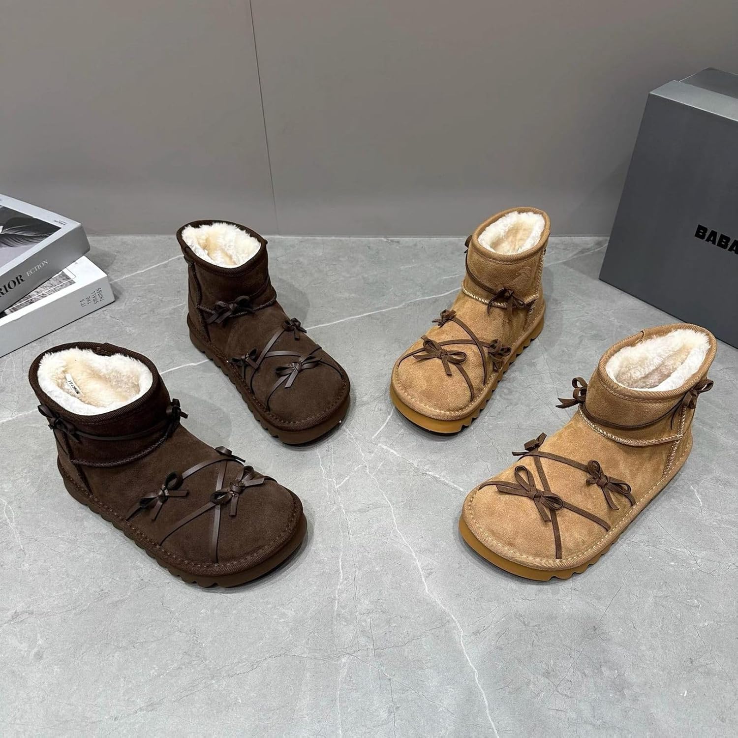 [RAMEMO] ムートンブーツ レディース スノーブーツ ウィンターブーツ 裏ボア もふもふ リボン飾り 可愛い ショートブーツ