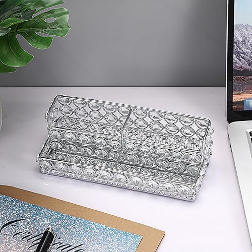 Vista 40 de Hipiwe Soporte para tarjetas de visita de cristal de 2 niveles, soporte de exhibición de tarjetas de visita con espejo dorado, organizador