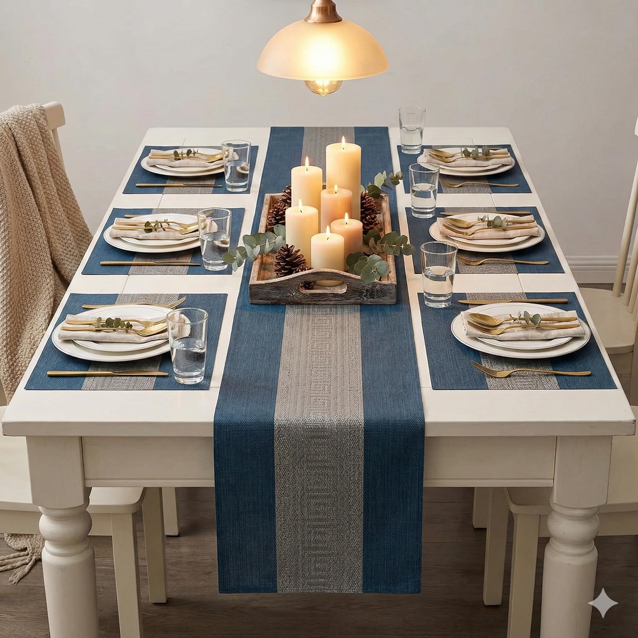 YELONA Dining Table Placemats and Runner Set - Heat Resistant, Washable, Stain Resistant Mats - Woven Vinyl Plastic - Easy to Clean-(45x30 cm 6 Placemats, 180x30 cm 1 Runner)-Ideal for Stylish Dining-image-27