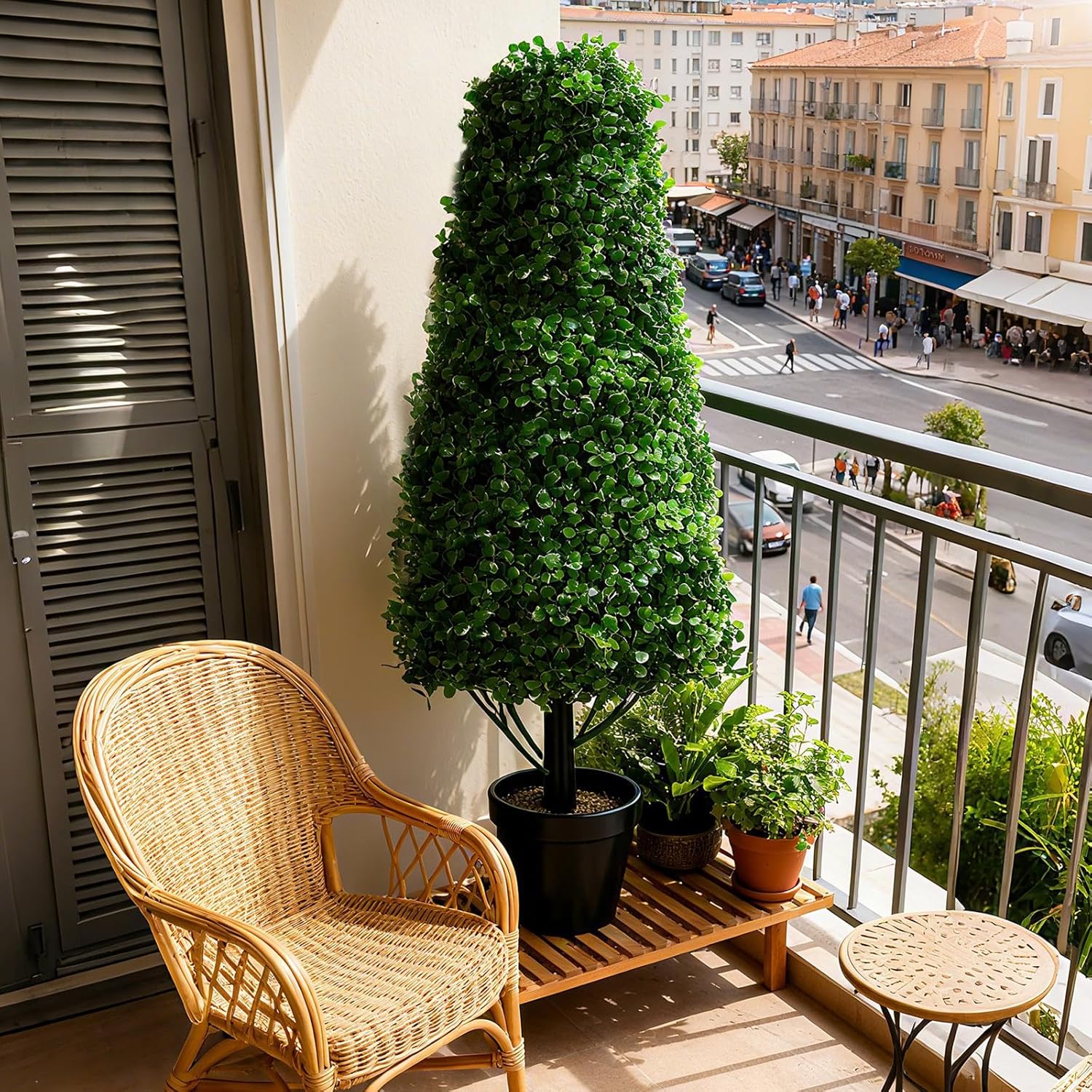 48" Boxwood Topiary Trees Artificial Outdoor Set of 2, Realistic Cone-Shaped Fake Potted Bushes and Shrubs, UV Resistant Artificial Boxwood, Fake Plants for Front Porch Outside Patio Garden