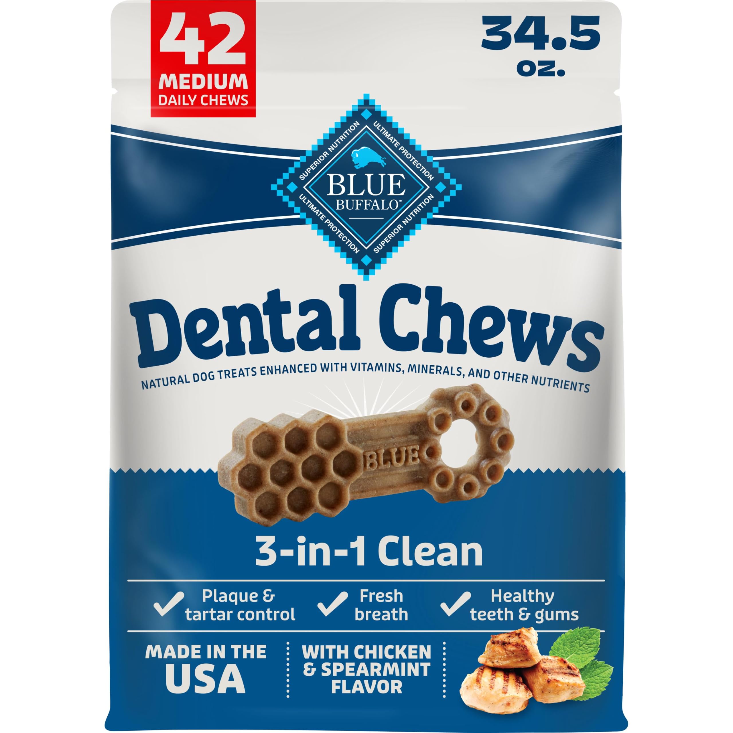 Blue Buffalo Natural Dental Chews for Medium Dogs 20-50 lbs.