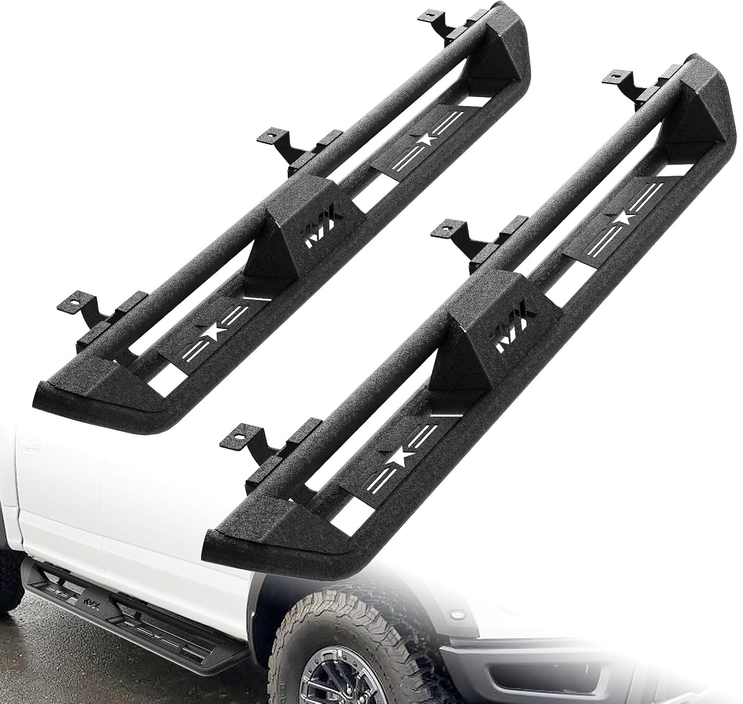 KYX Running Boards for 2015-2023 Ford F150/ 2017-2022 F250 Supercrew Cab, 3 Tube Side Steps Two Stairs Design Car Door Step Rails Nerf Bar Truck Boards