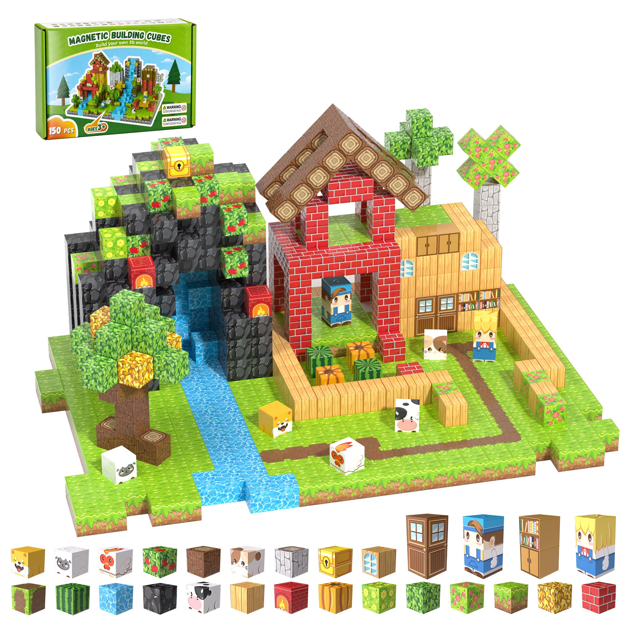 150PCS Magnetic Blocks, Magnetic Building Blocks, 0.8in Magnetic Building Cubes, STEM Game Stacking Toys for Kids, Birthday Gifts for Boys and Girls Age 3+ Years Old