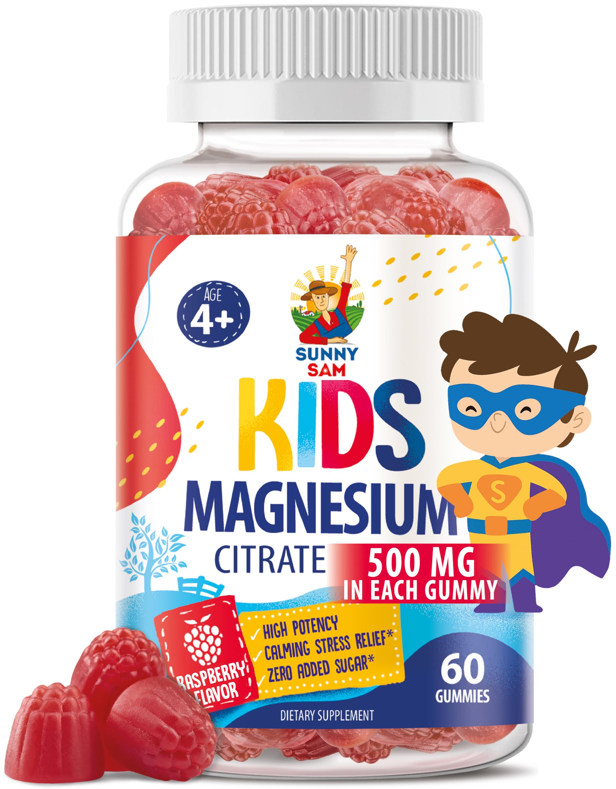 Sugar-Free Magnesium Gummies for Kids & Teens - 500mg Calm Magnesium Citrate - Chewable Magnesium Gummy Supplement for Sleep, Mood & Muscle Support -
