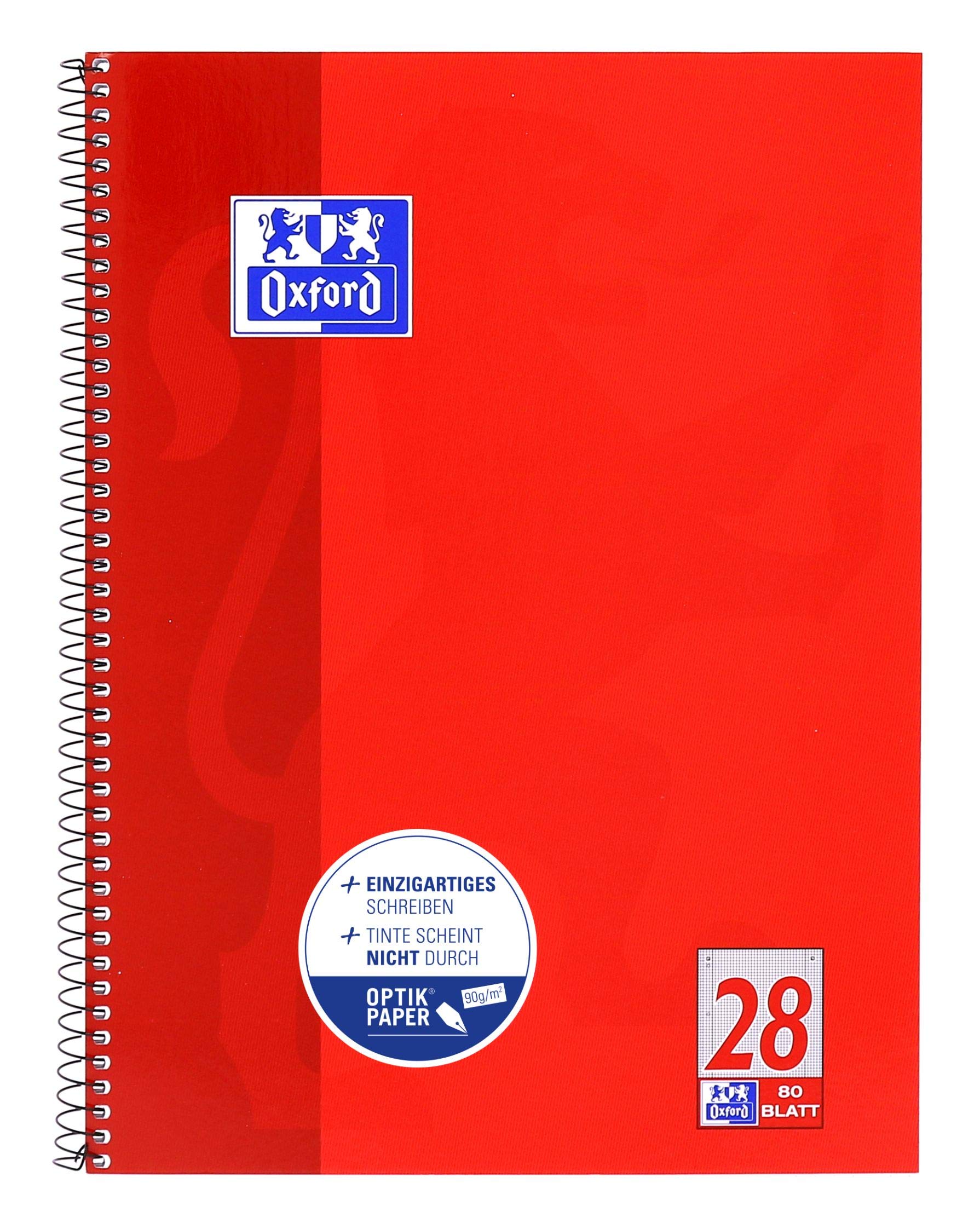 Oxford Schule Collegeblock A4, 5 linierte und 5 karierte Blöcke, rot, orange, 10er Pack & DUO Collegeblock A4 kariert und liniert kombiniert in einem Block, blau, 3er Pack