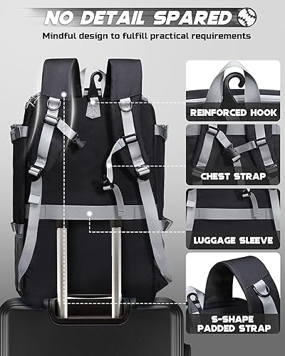 Miniatura 5 de Bolsa de recogedor para equipo de receptor, mochila de béisbol y sóftbol para casco, guantes de pecho, protectores de piernas, bolsa de murciélago