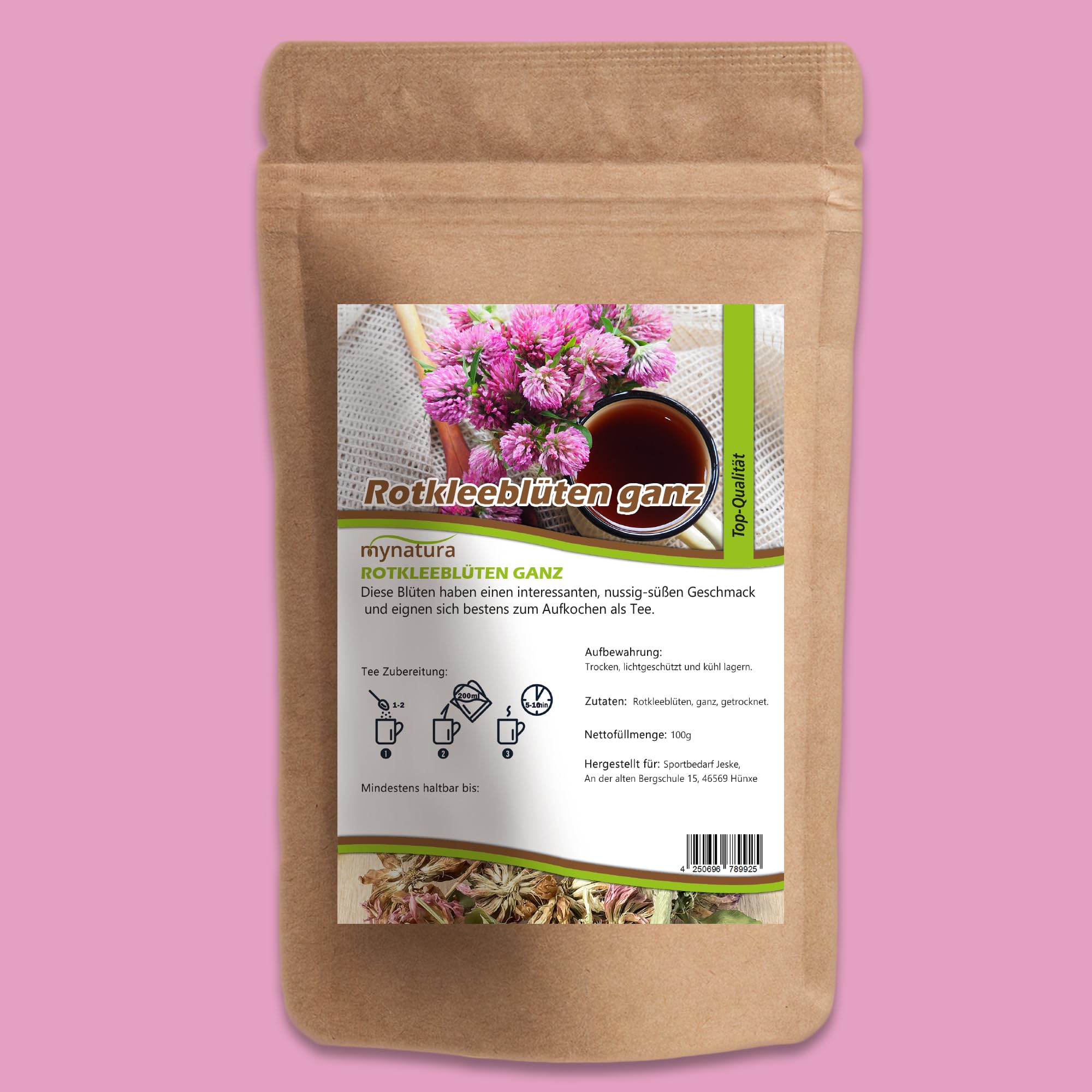 Mynatura Rotkleeblüten ganz und getrocknet | Teeblüten | Tee kochen | Rotklee | Kleeblüten | Vegan | Blüten | Im Beutel 1000g