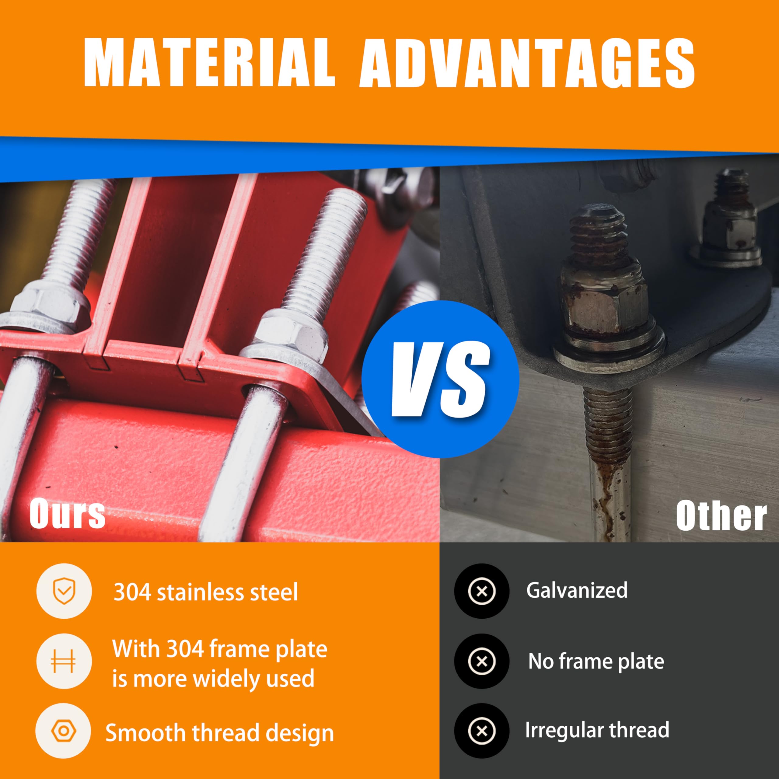 Stainless Steel U-Bolts - M12, 3-1/16" x 4-1/2" -3 Stainless Steel U-Bolts - M12, 3-1/16" x 4-1/2" -3