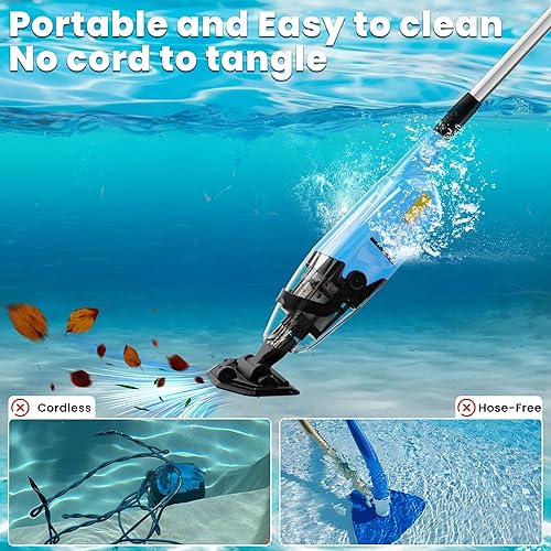 Miniatura 4 de Efurden Aspiradora de piscina de mano, limpiador de piscina recargable con tiempo de funcionamiento de hasta 60 minutos, ideal para piscinas sobre
