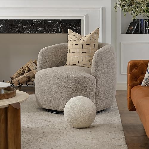 Miniatura 128 de KINWELL Juego de 2 sillas giratorias de barril Boucle de 34 pulgadas de ancho, sin montaje, sillones tapizados redondos, sillas decorativas, sofá