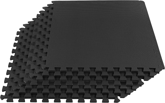 EVA Foam Mat Tiles 8-Pack - 32 SQ FT of Interlocking Padding for Garage, Playroom, or Gym Flooring - Exercise Mat or Baby Playmat by Stalwart Black