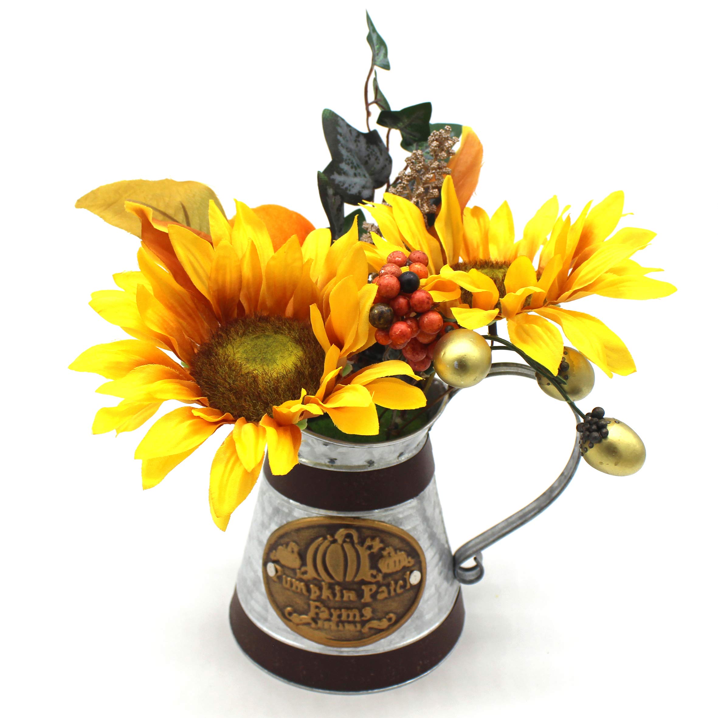 CVHOMEDECO, girasole artificiale rustico, in metallo zincato, girasoli in annaffiatoio, vaso per casa e ufficio, decorazione arte