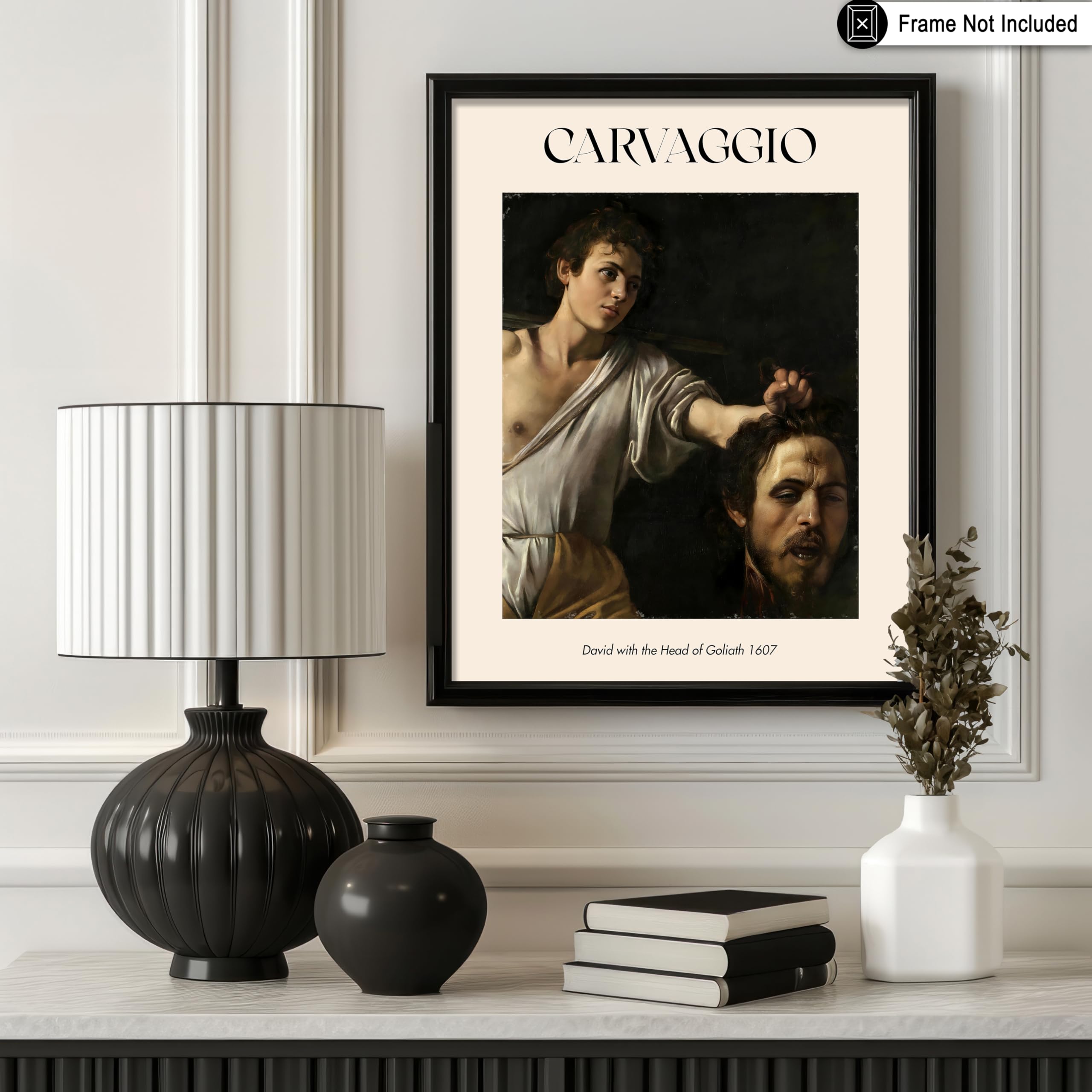 Michelangelo Merisi da Caravaggio Wall Art - David With The Head of Goliath Poster - Unframed Christian Art Prints - Baroque Art Decor for Home & Office Decoration Posters, Pictures