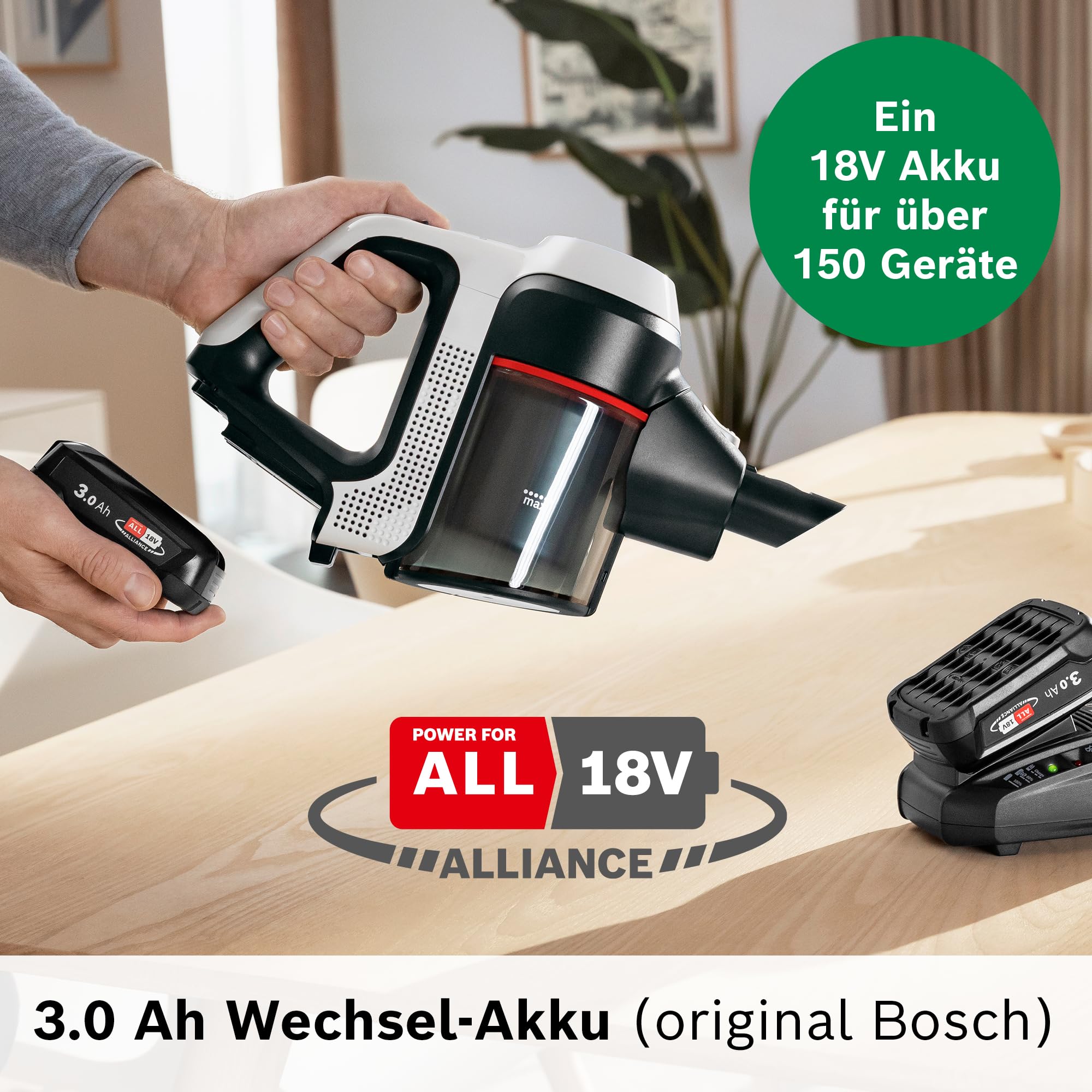 Bosch Wechsel-Akku BHZUB1830, 3.0 Ah, 18V, Power for All Alliance, geeignet für alle kabellosen Unlimited Staubsauger, Lange Laufzeit, für alltägliche Reinigungen, schwarz