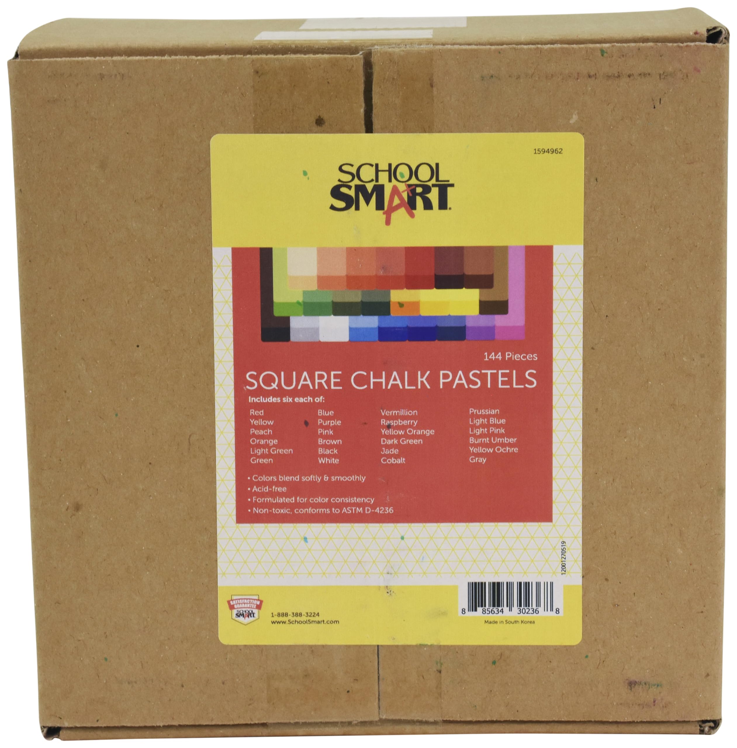 School Smart Square Chalk Pastels, Assorted Colors, Set of 144 - Image 3