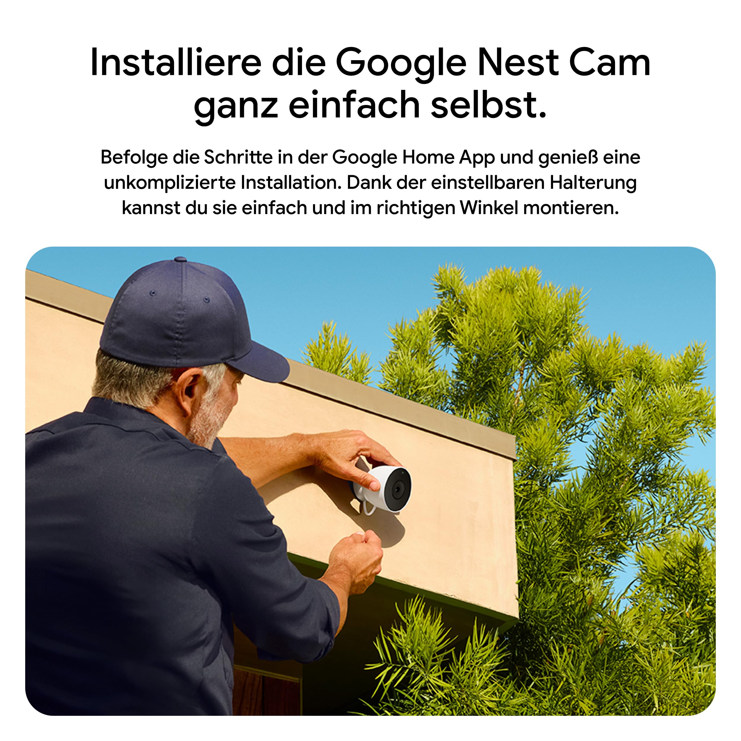 Google Nest Cam (Outdoor, mit Kabel, 2. Generation) – Sicherheitskamera für den Außenbereich mit 2K-Video – Funktioniert mit Google Home – Snow
