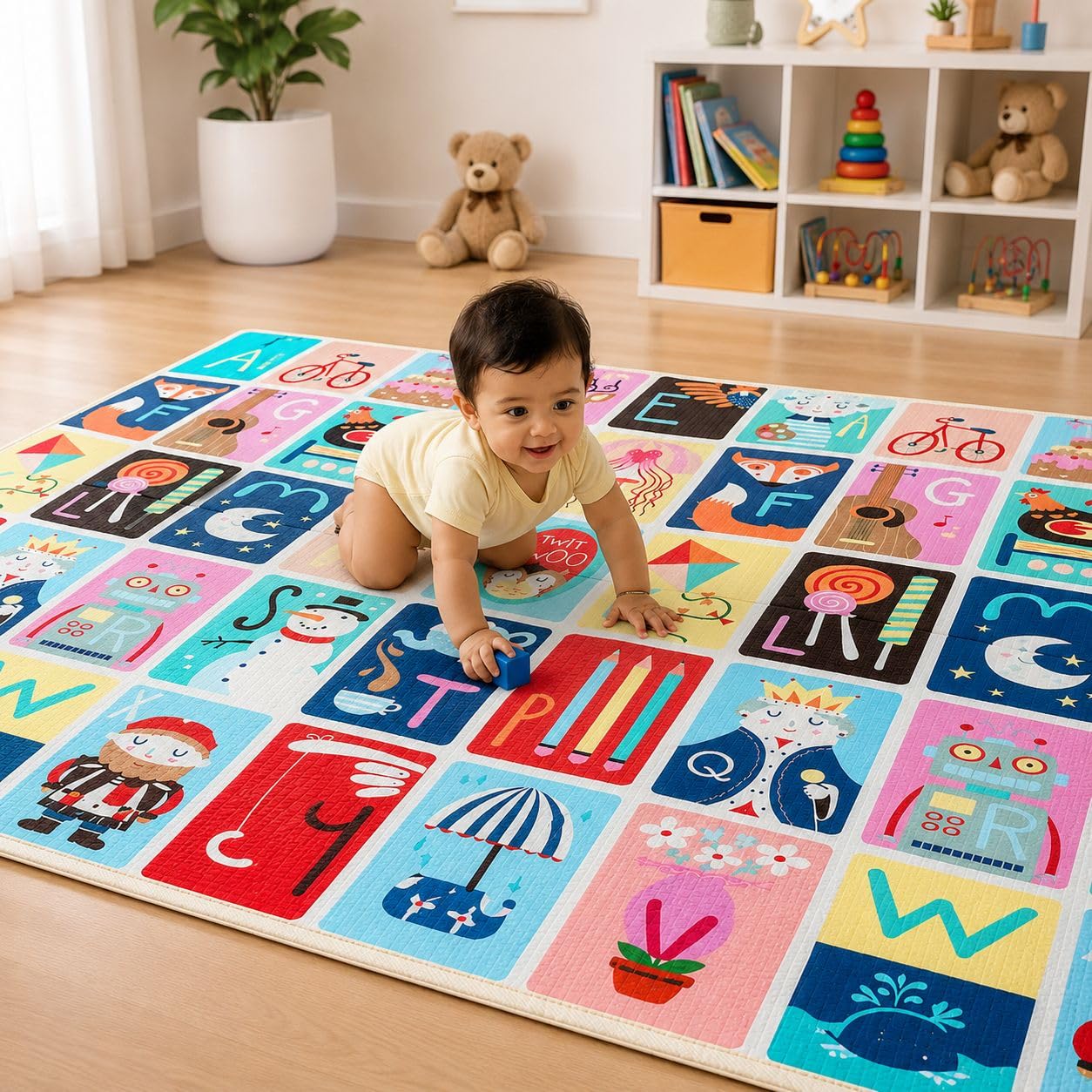 THE PUZZL CO Extra Large Reversible Baby Play Mat | 6.5x5 ft, 6mm Thickness | Baby Mats for Floor, Play Mat, Mat for Kids Playing, Baby Crawling Mat, BPA Free, Waterproof & Foldable - Alphabets