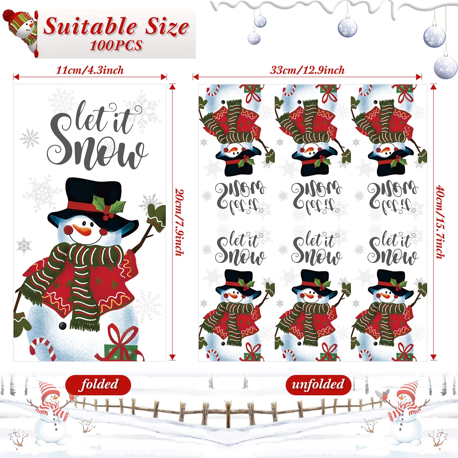 100 Packs Christmas Snowman Paper Guest Napkins Christmas Guest Hand Towel Napkins Let It Snow Winter Snowflakes Cocktail Beverage Disposable Napkins for Xmas Party, 16'' x 13'' (Snowman)
