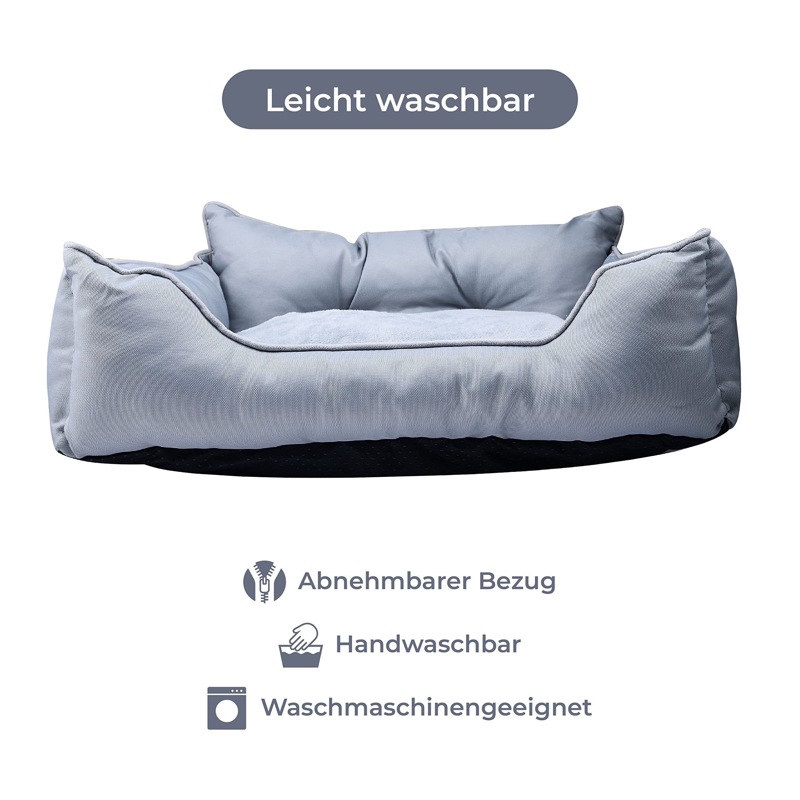United Colors of Benetton. Pets - Hundebett, Ergonomisches Bett für Große Hunde, Aus Polyester, Waschmasschinegeeignet, Grau, Größe XL, 90x70x28 cm