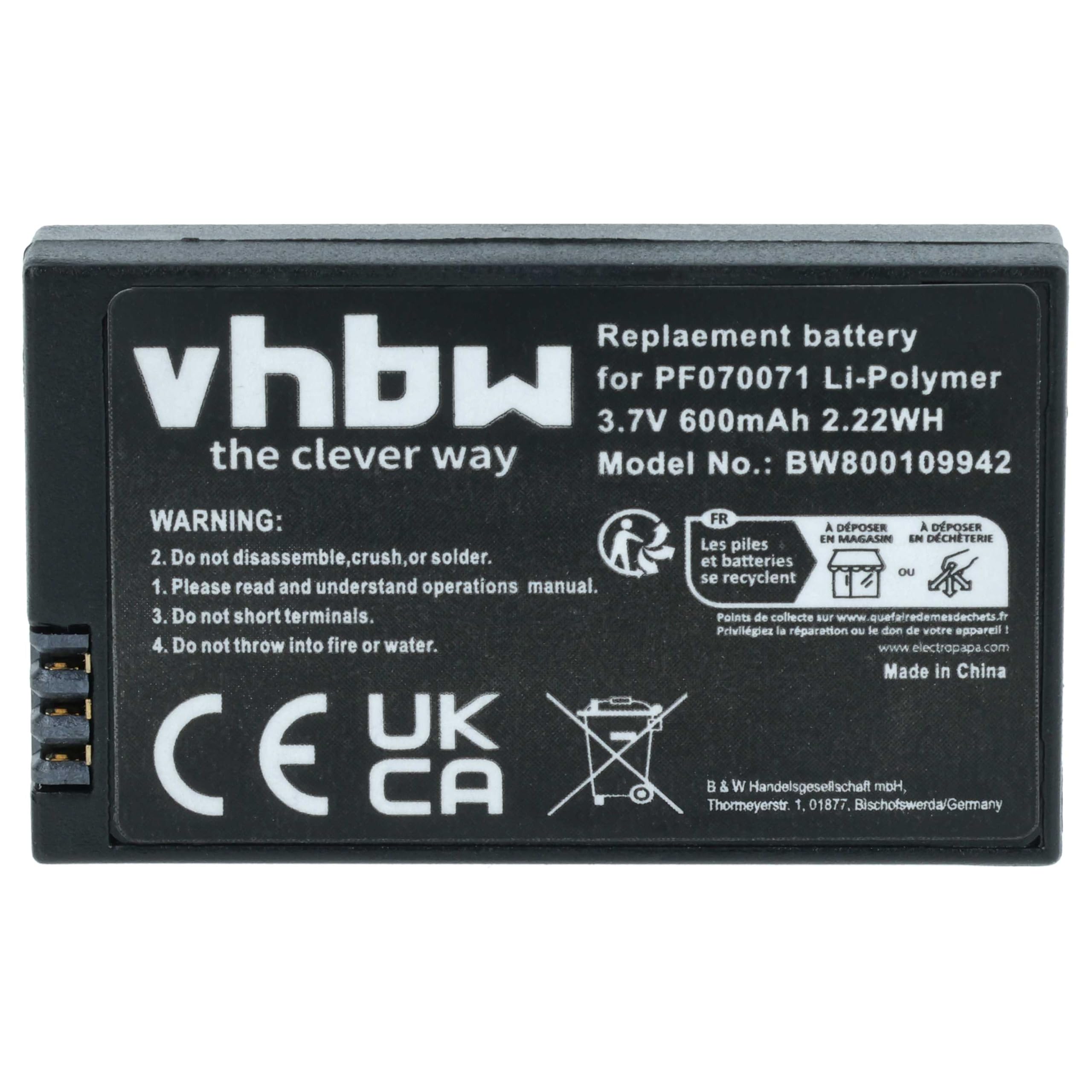 vhbw Batterie Compatible avec Parrot Minidrone Jumping Sumo | Rolling Spider drone (600mAh, 3,7V, Li-polymère)