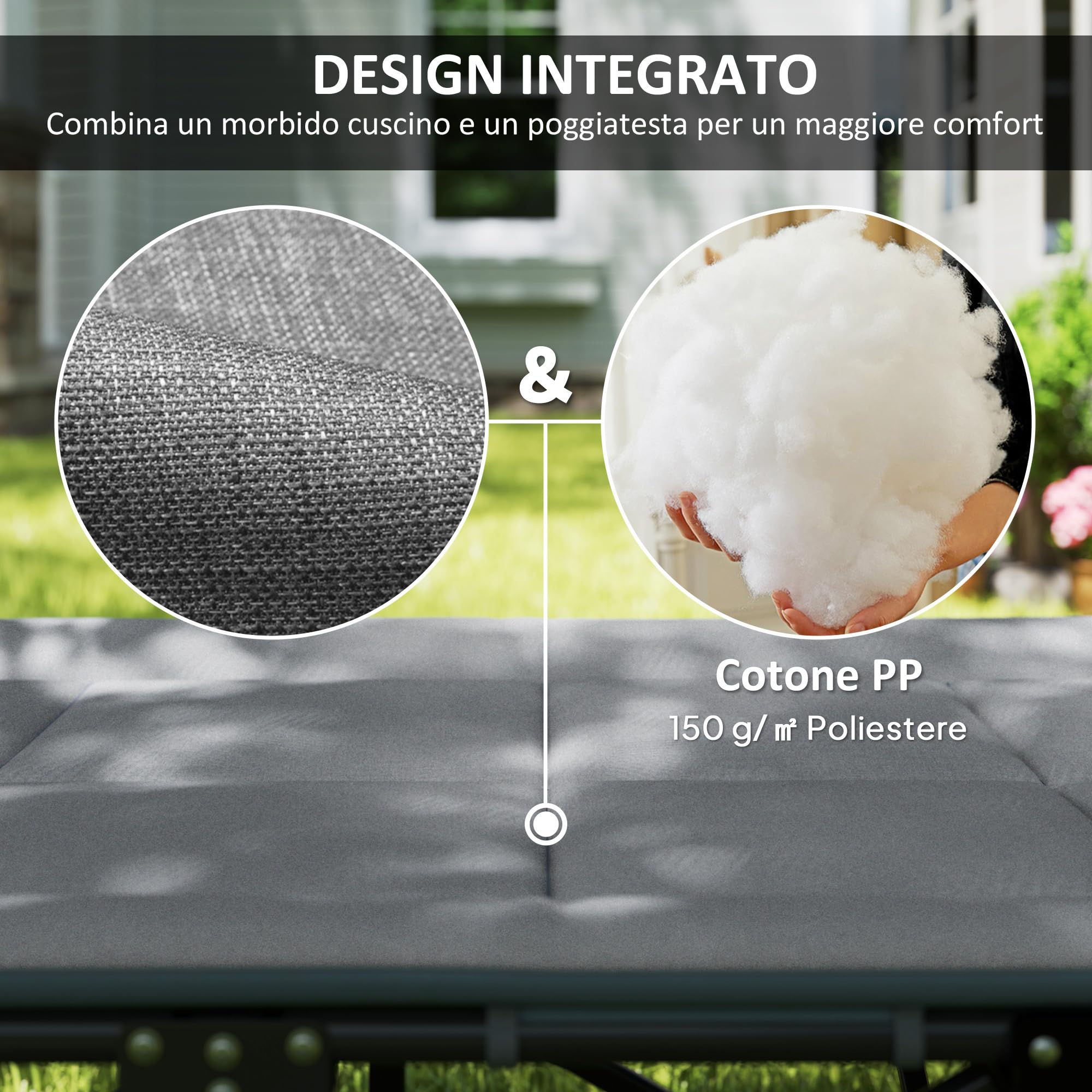 Outsunny Lettino da Campeggio Pieghevole con Cuscino Integrato e Tasca Laterale, Brandina da Campeggio in Metallo e Poliestere, Resistente a 150 kg, 187x67x37 cm, Grigio