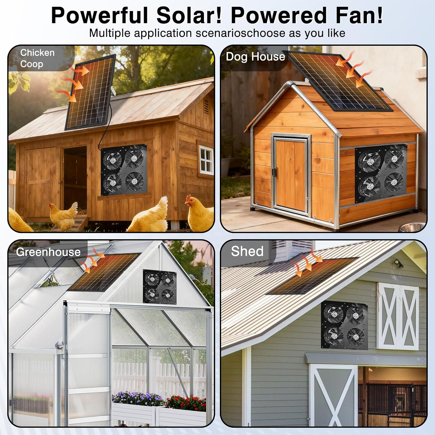 Solar Exhaust Fan,25W Solar Fan for Chicken Coop,Shed,Greenhouse & Attic Ventilation Cooling, Easy Installation,3500RPM,18FT Cord,IP67 Waterproof Solar Powered 4 Fan Kit