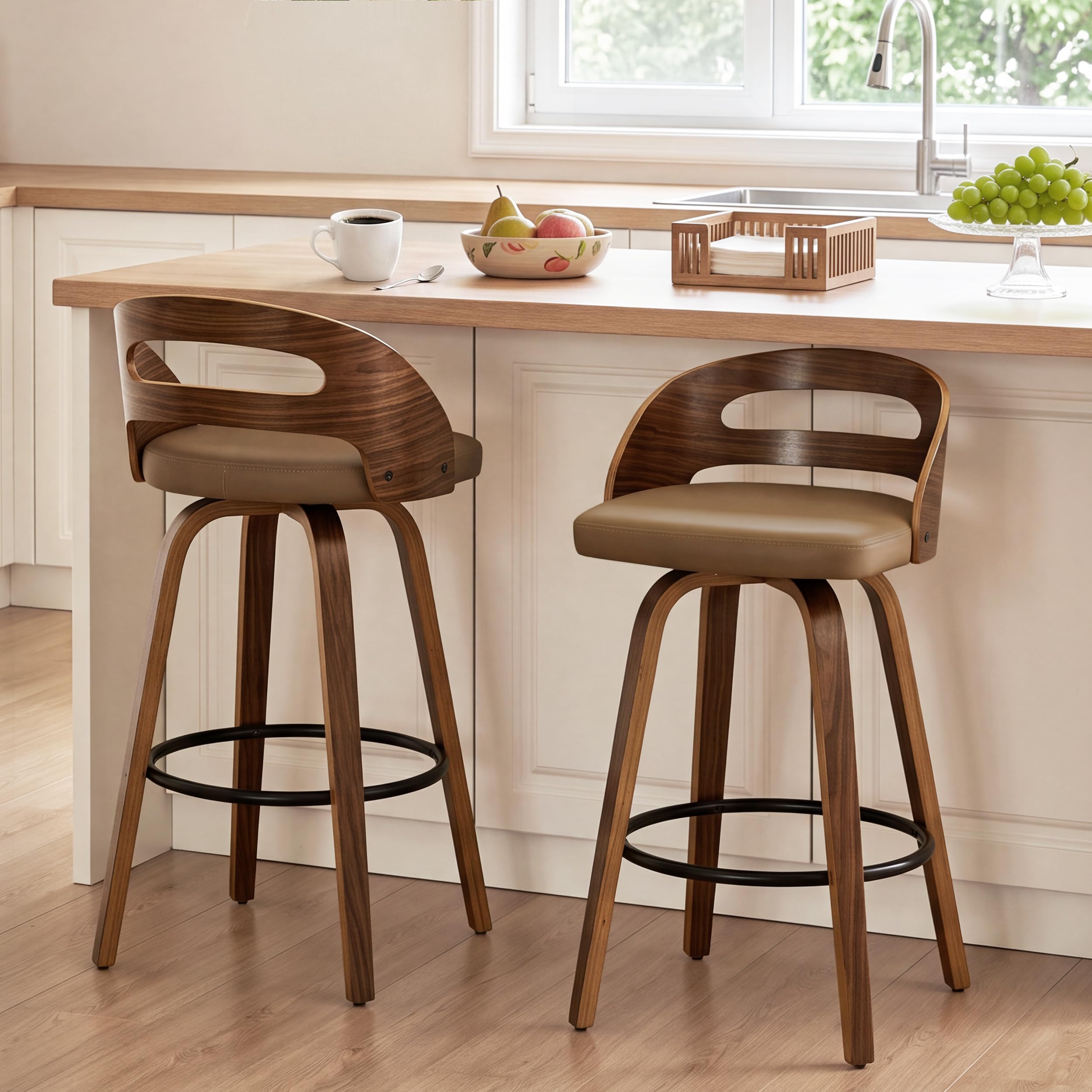 Mid-Century Upholstered Counter Stools - Set of 2