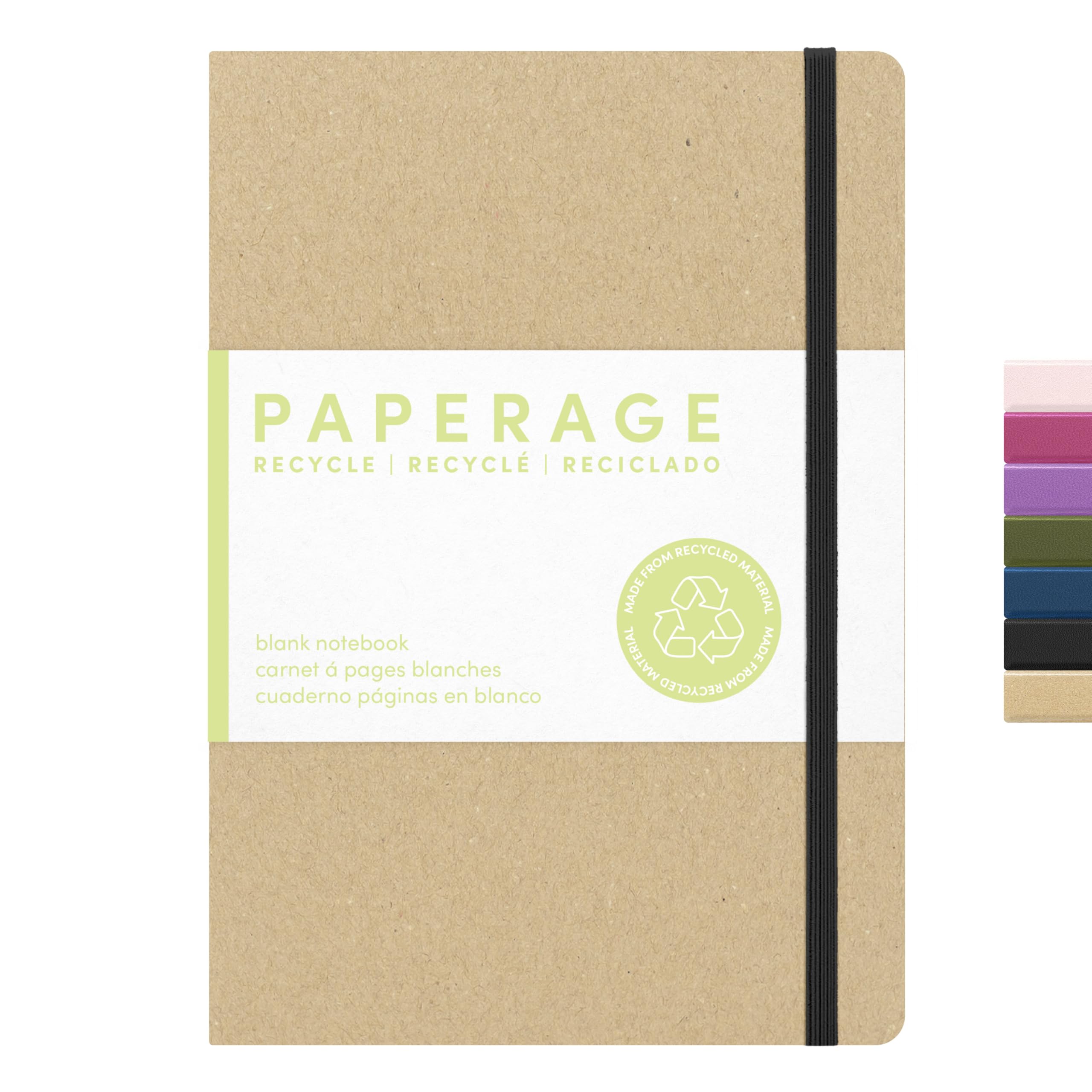 PAPERAGE Recycled Blank Journal Notebook, (Kraft), 160 Pages, Medium 5.6 in x 8 in - 100 GSM Thick Paper – Hardcover Journaling Notebook for Work, School, Note Taking or Sketching