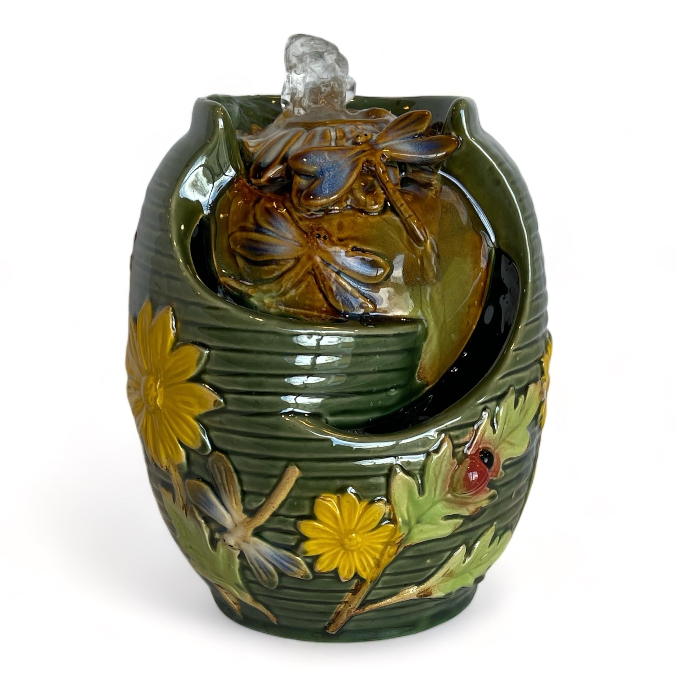 Tabletop Ceramic Water Fountain, Relaxing Bubbling Indoor Fountain (Dragonfly)