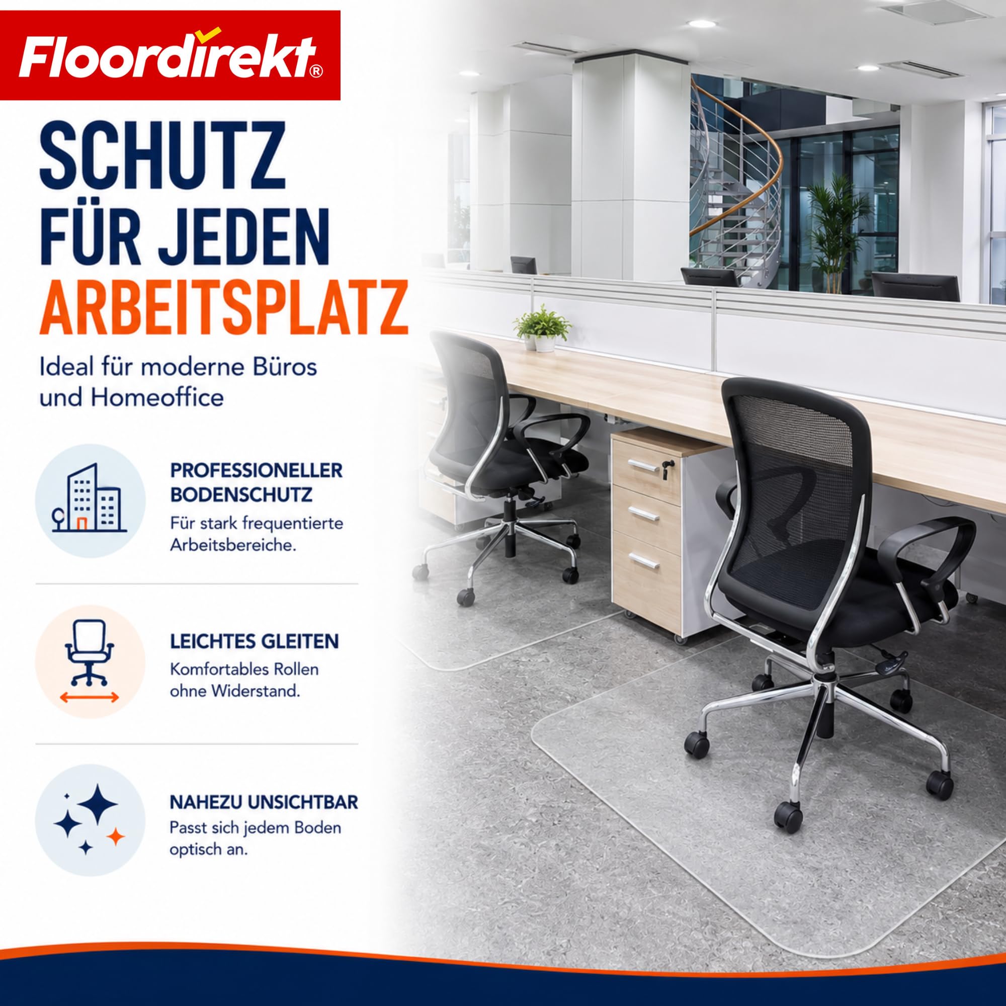Floordirekt Pro Office mata podłogowa 100% poliwęglan, plastik, przezroczysta, 120 x 300 cm