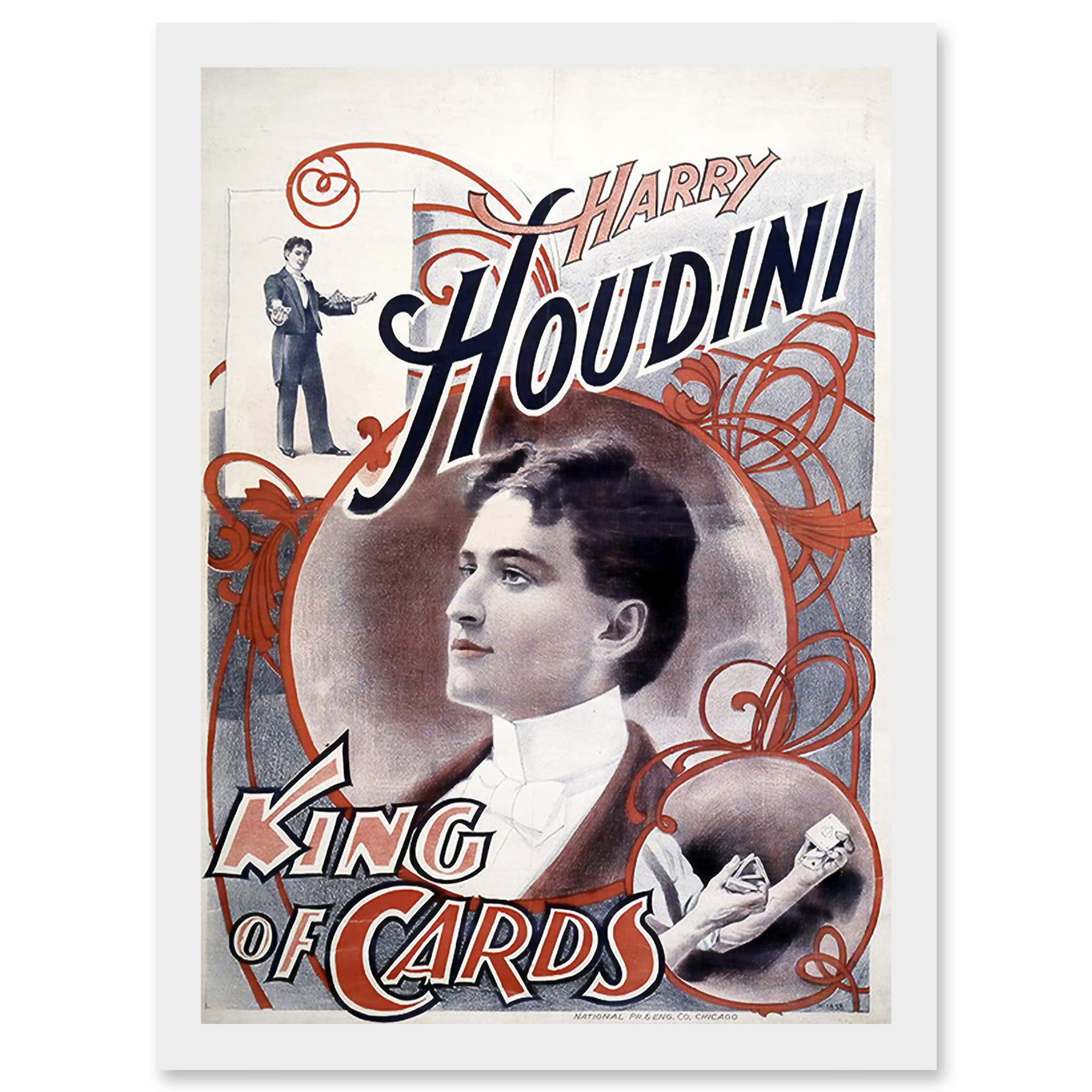 Artery8 Harry Houdini The Magician King Of Cards Escapologist A4 Artwork Framed Wall Art Print