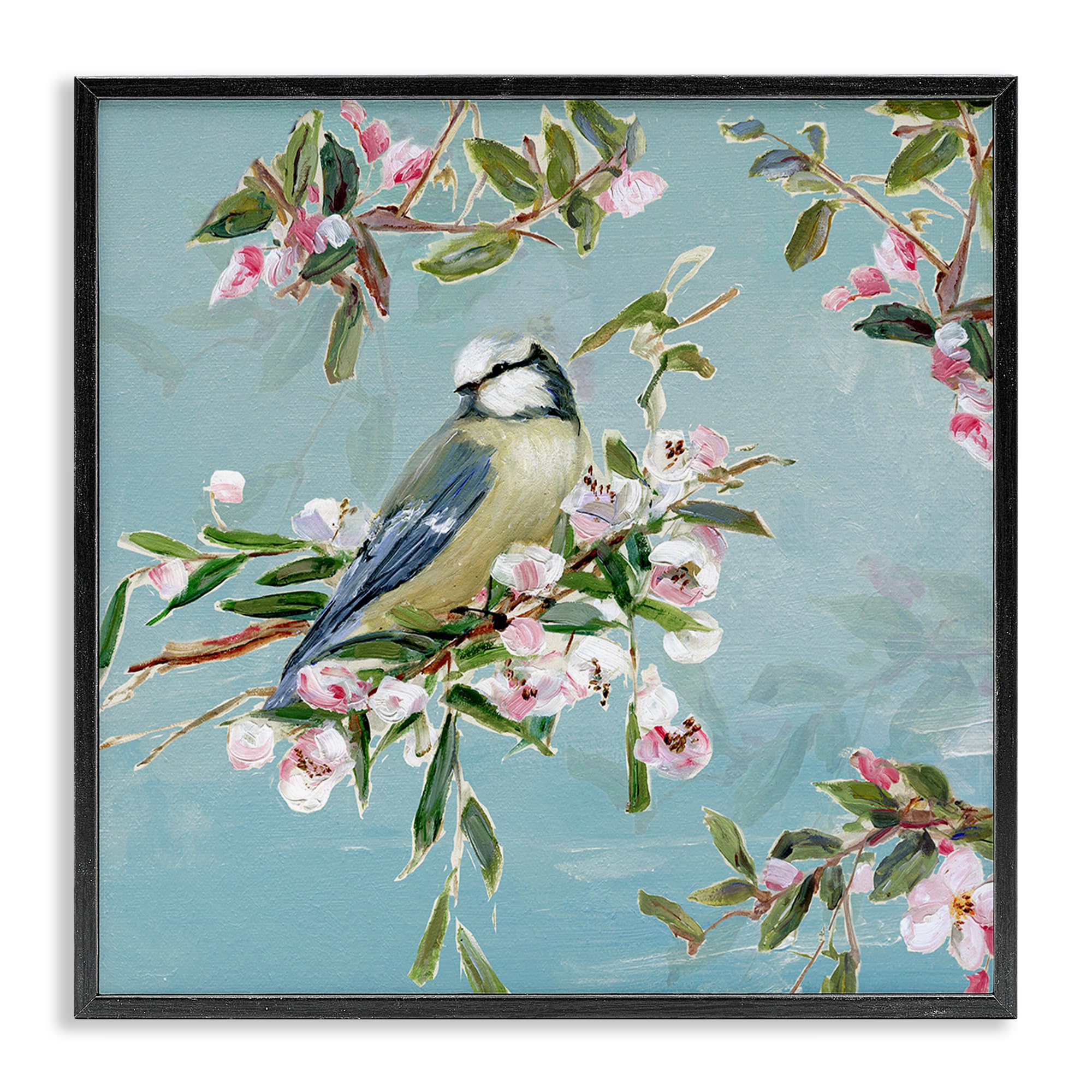 Stupell Industries Pastel Songbird On Blossoms 'Songbird Perched On Blooms', Framed Giclee Art, Black, 12 X 12 Inches, Easy To Hang And Sturdy, Made In Usa, By Sally Swatland