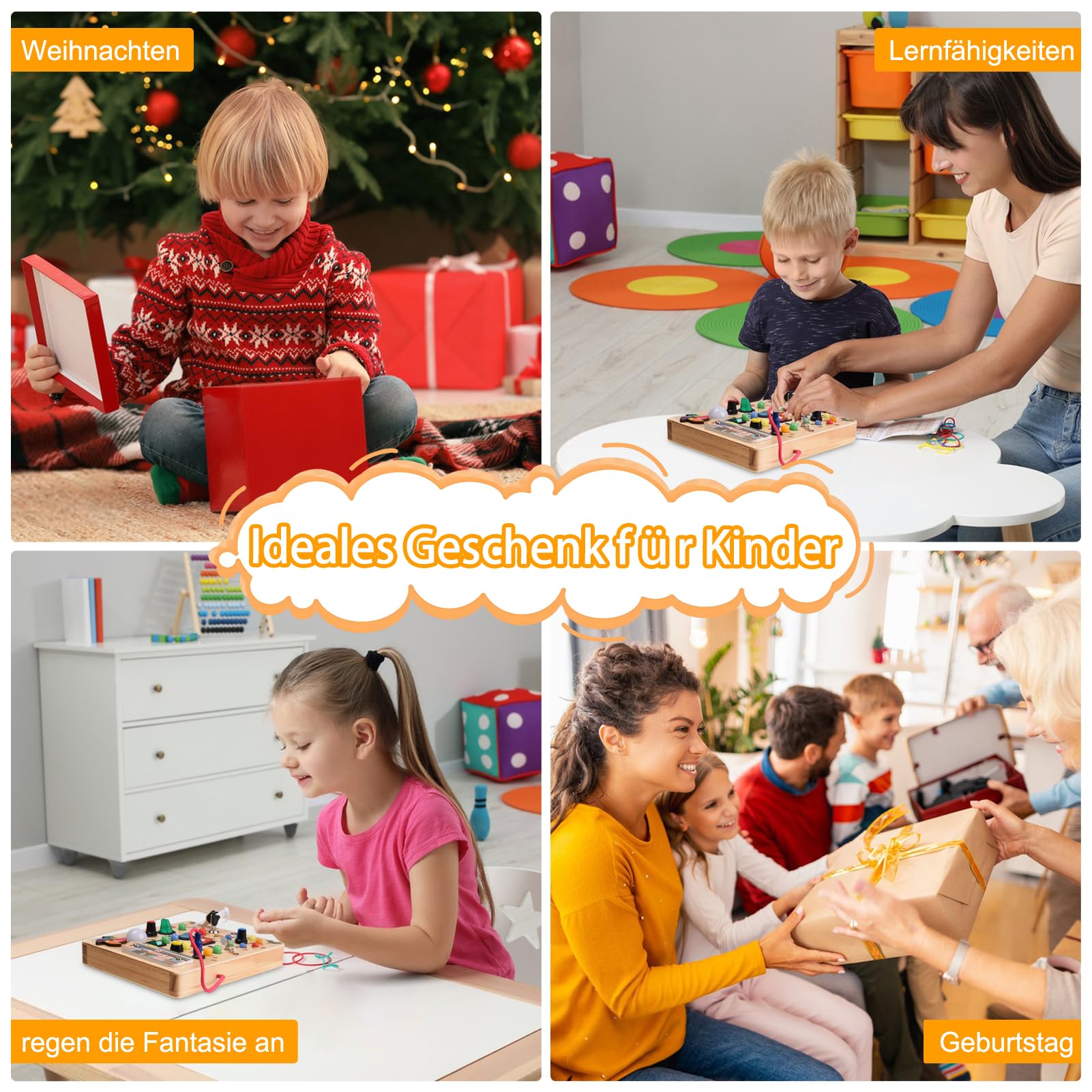Nauotk Busy Board Montessori Spielzeug für Babys ab 2 Jahr, Motorikspielzeug mit 19 LED, Holzspielzeug Sensorik, Lernspielzeug für Kleinkinder, Geschenk Jungen und Mädch ab 2 3 4 Jahr