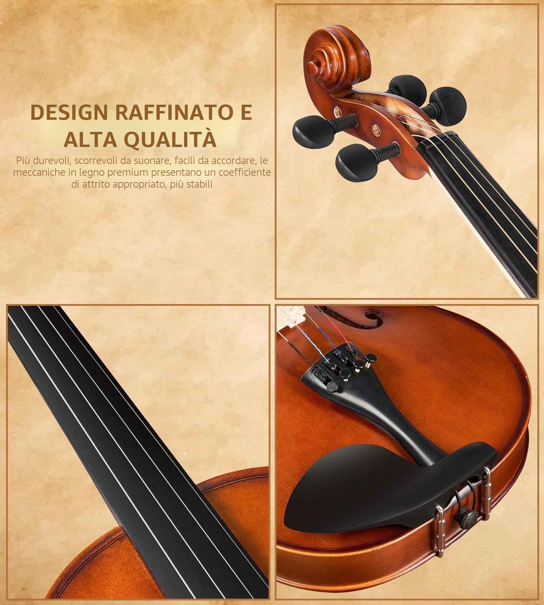 Vangoa Violino 4/4 Concerto con Custodia, Spalliera, Colofonia e Corde per Violino per Principianti Adulti o Bambini, Naturale