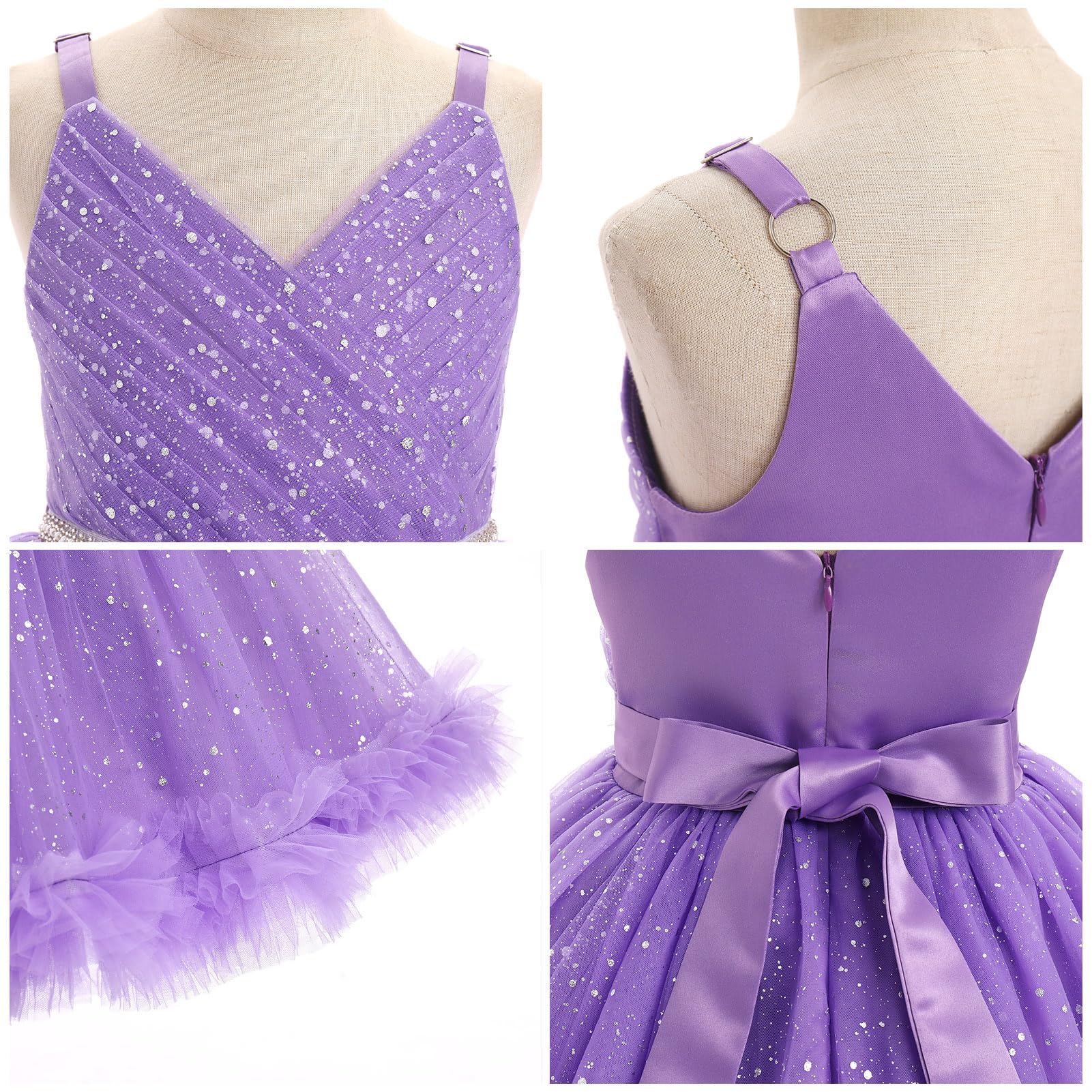 IDOPIP Pailletten-Rüschen-Tüll Blumenmädchenkleid für Kinder, Baby