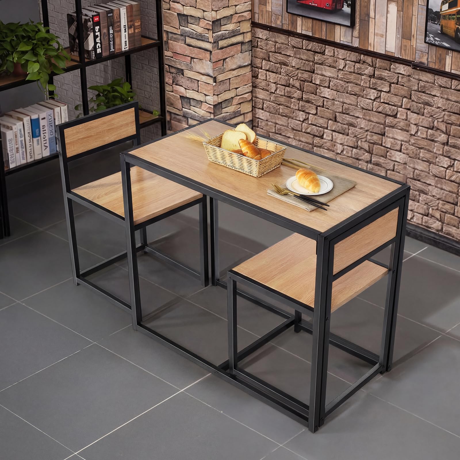 GIANTEX Bartisch Set 3-teilig, Essgruppe Esstisch mit 2 Stühlen, Esszimmergruppe Kleiner Küchentisch Set für 2 Personen, Esszimmer Tisch Bistrotisch Set Sitzgruppe, Küchenbar Sitzgruppe (Natur)