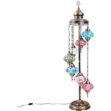 Turkish 7 Sphere Floor Lamp Moroccan Mosaic Lighting Standing Lamp for Living Room - 7 Globes - 5 feet 7 Spheres