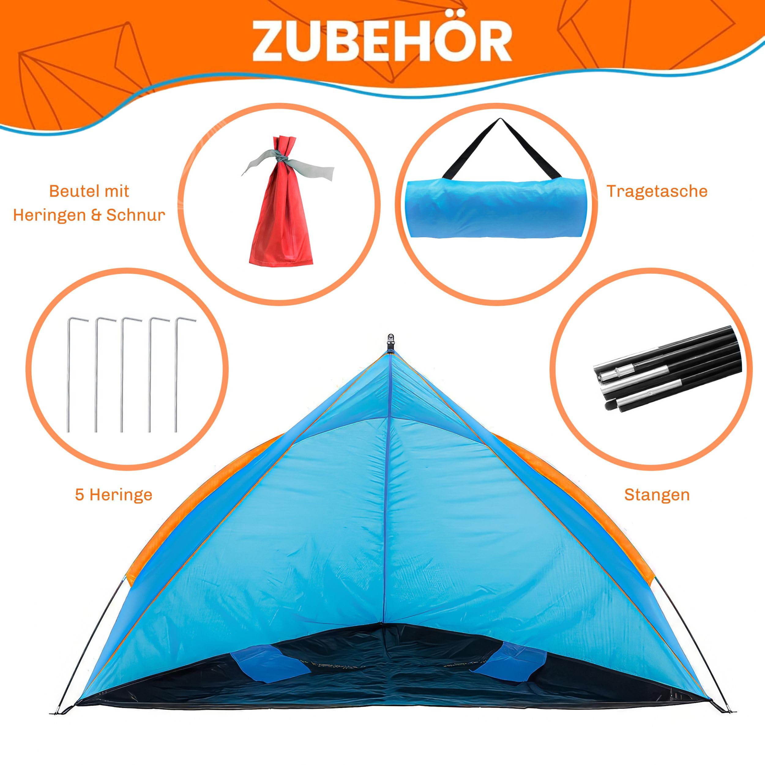 Blumixx Pop Up Strandmuschel für 2–3 Personen – Windschutz & Sonnenschutz Strand Zelt, kompakt faltbar, leichtes Reise-Strandzelt, Strandzelt, UV-Schutz, 220x120x120 cm, Türkis
