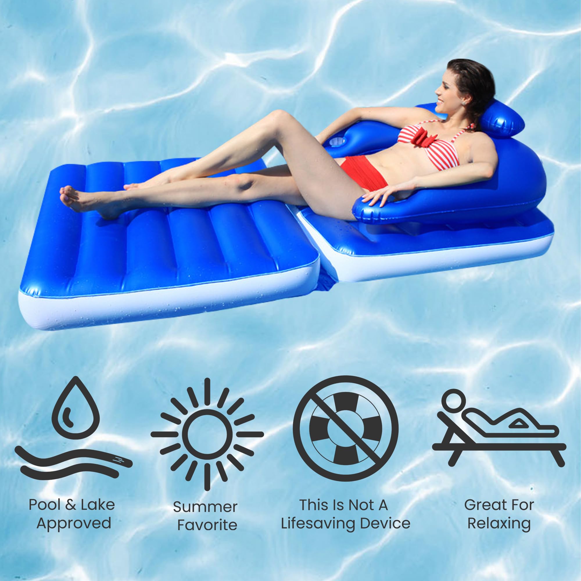 Convertible Lounge Chair 74-Inch Blue Pool Float - 2-in-1 Inflatable ...