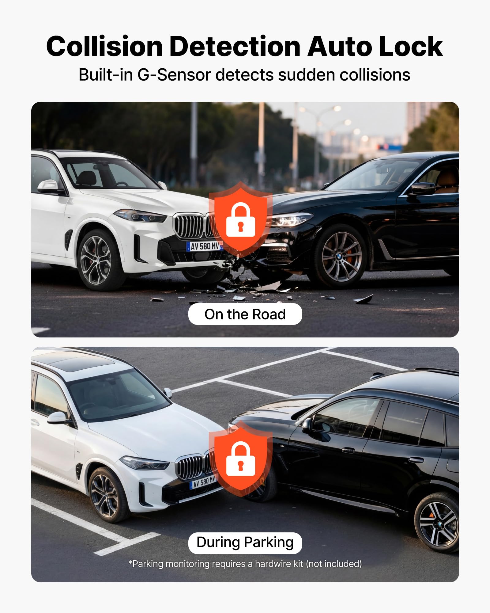VEVOR Cámara de Salpicadero para Coche Dashcam Frontal y Trasera 4K+1080P, Control por Aplicación WiFi, con GPS Integrado, Sensor G, Ángulo de Visión Frontal 123° y Trasero 125°, Grabación en Bucle